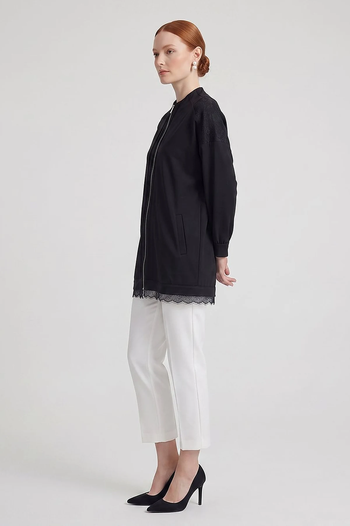 Lace-Trimmed Rayon Jacket Black