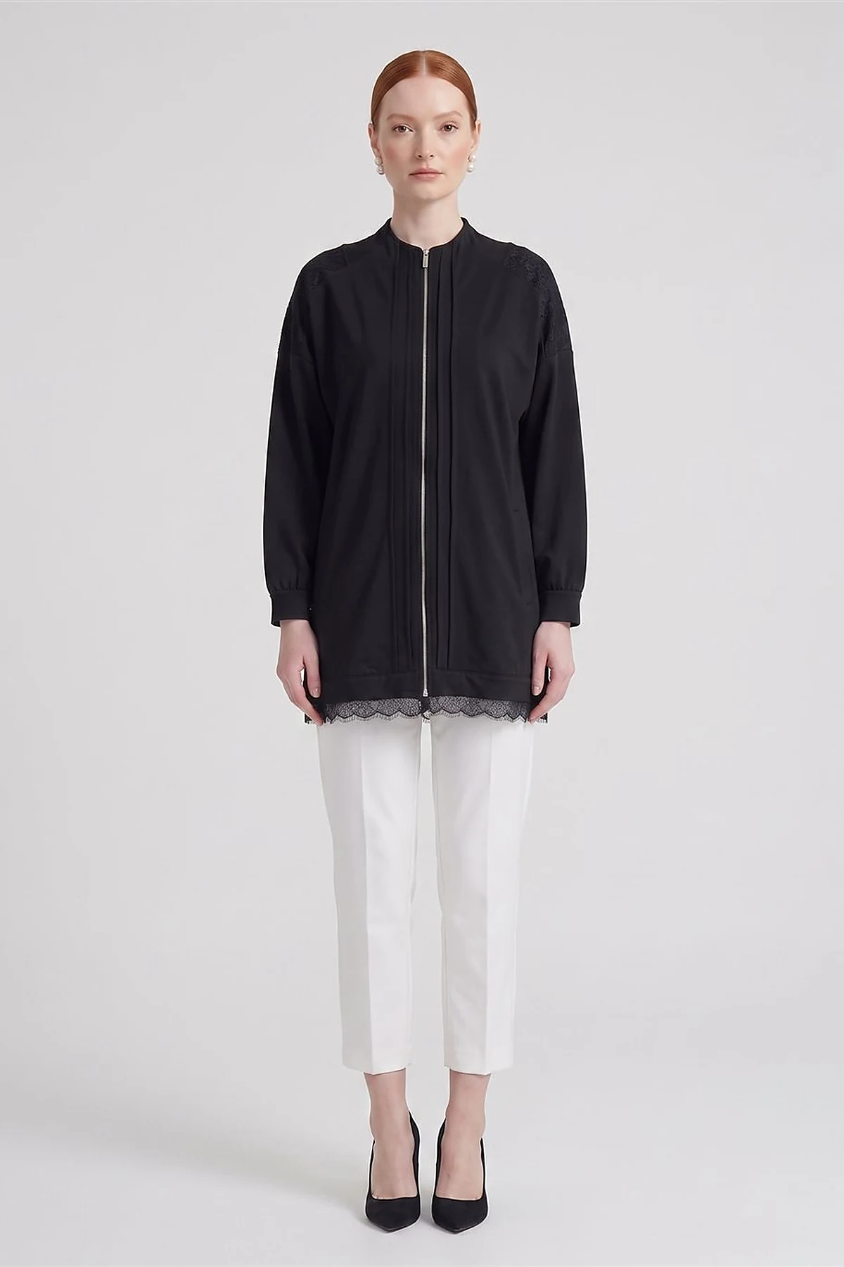 Lace-Trimmed Rayon Jacket Black