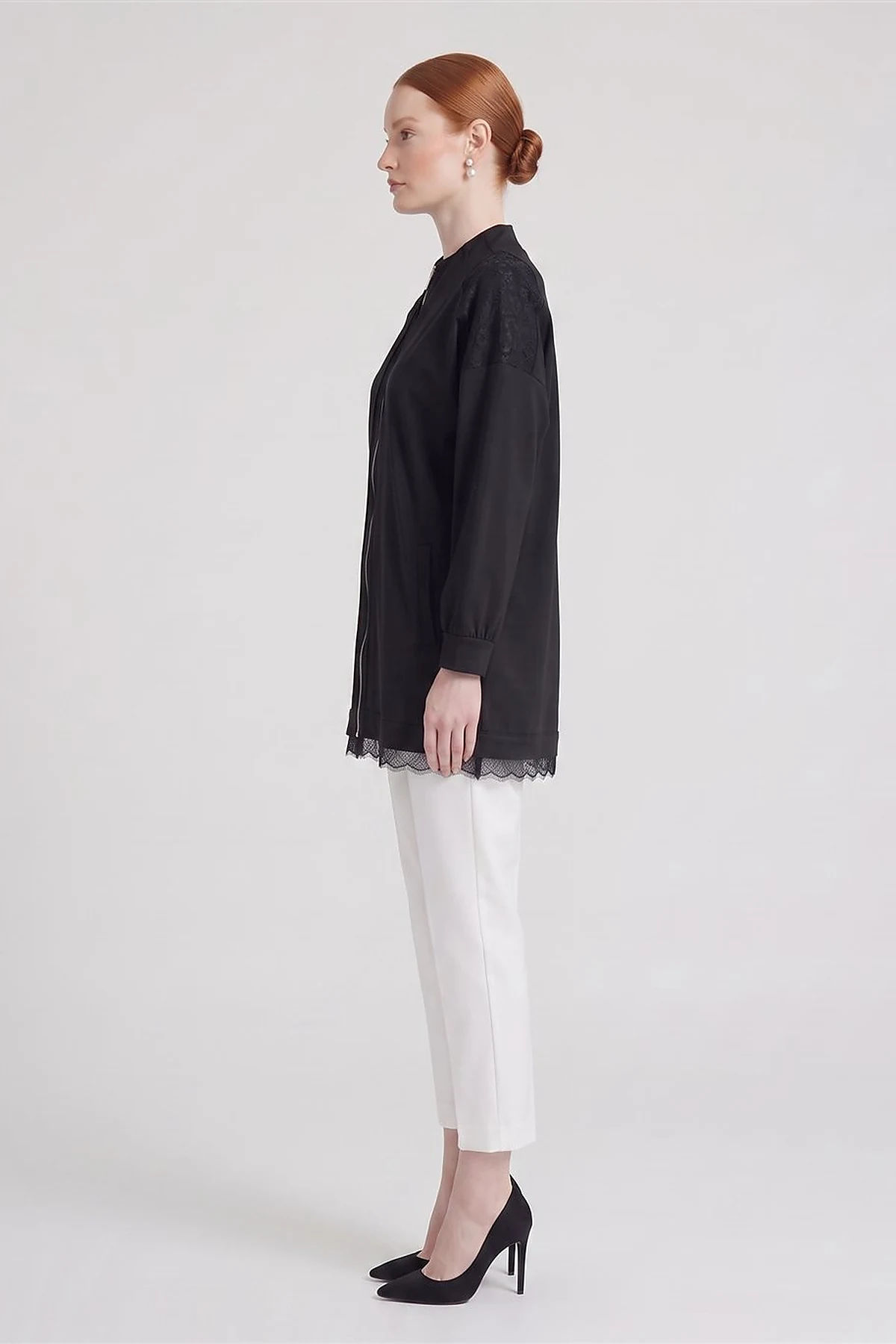 Lace-Trimmed Rayon Jacket Black