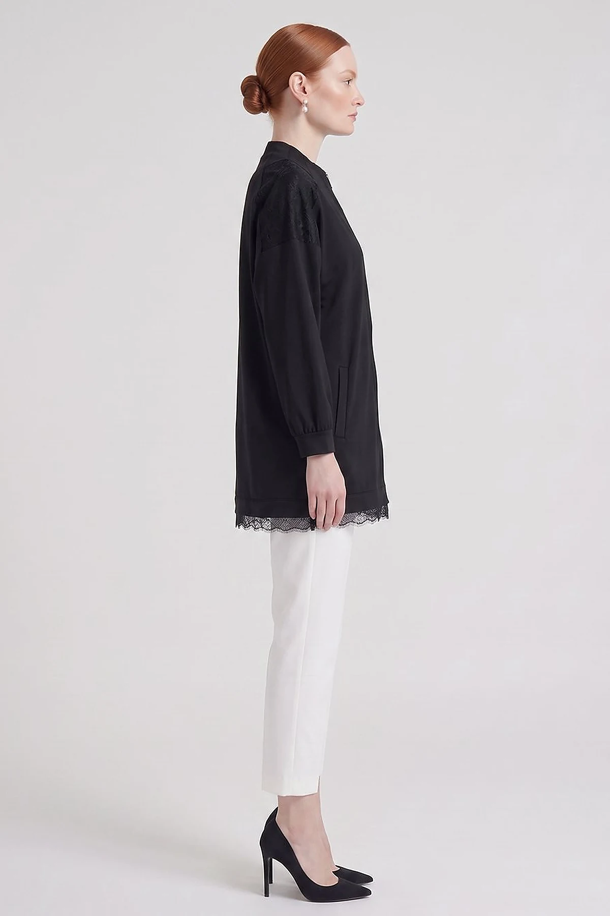 Lace-Trimmed Rayon Jacket Black