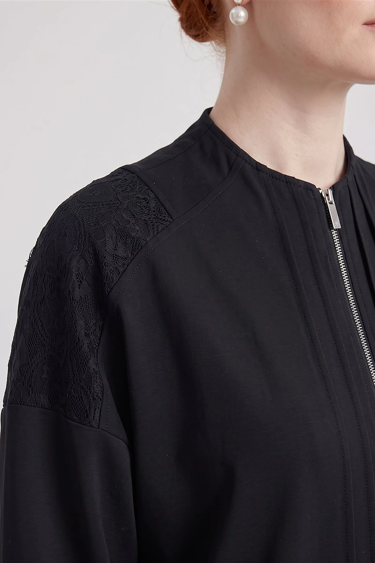Lace-Trimmed Rayon Jacket Black
