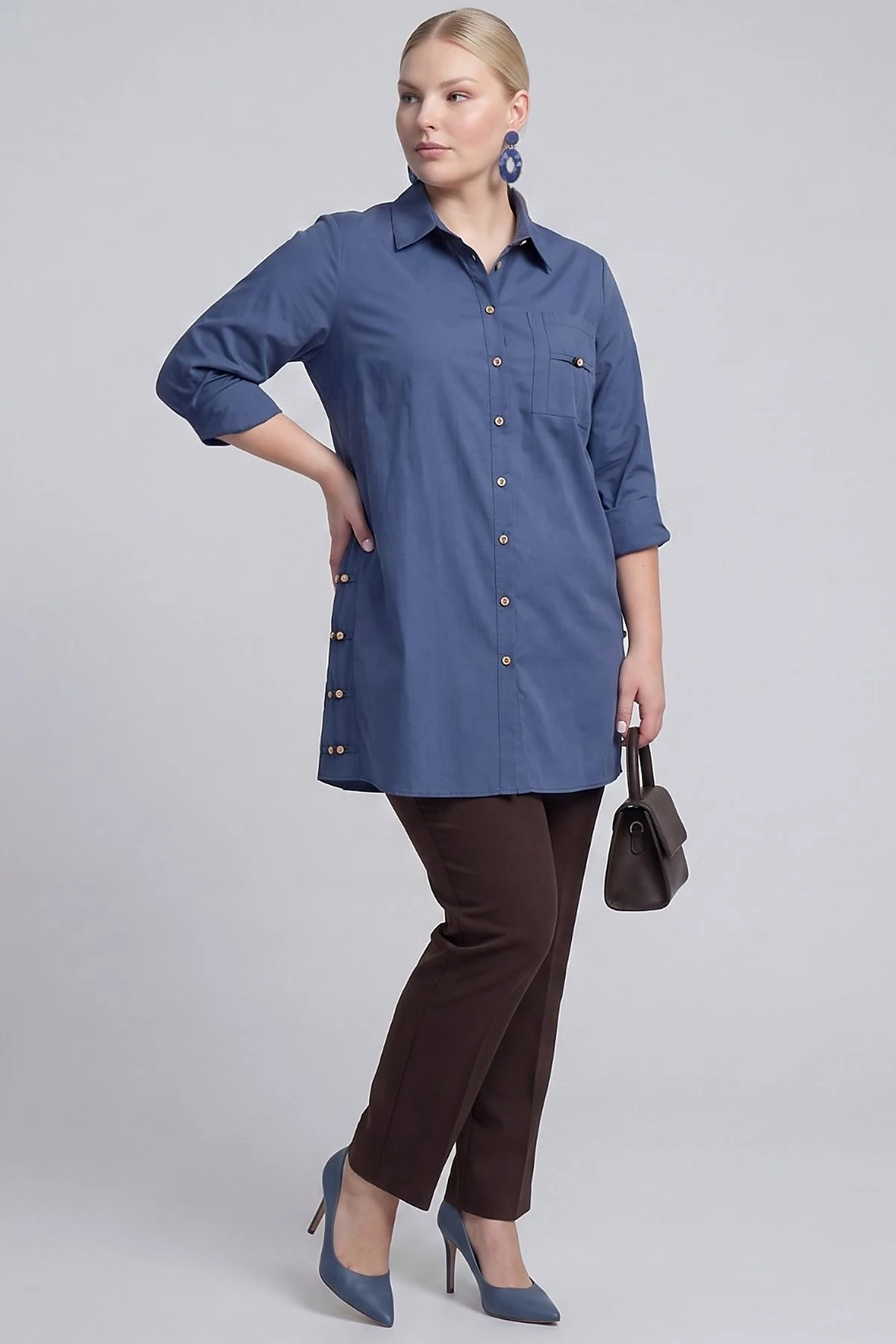 Beaded Detail Cotton Tunic Indigo