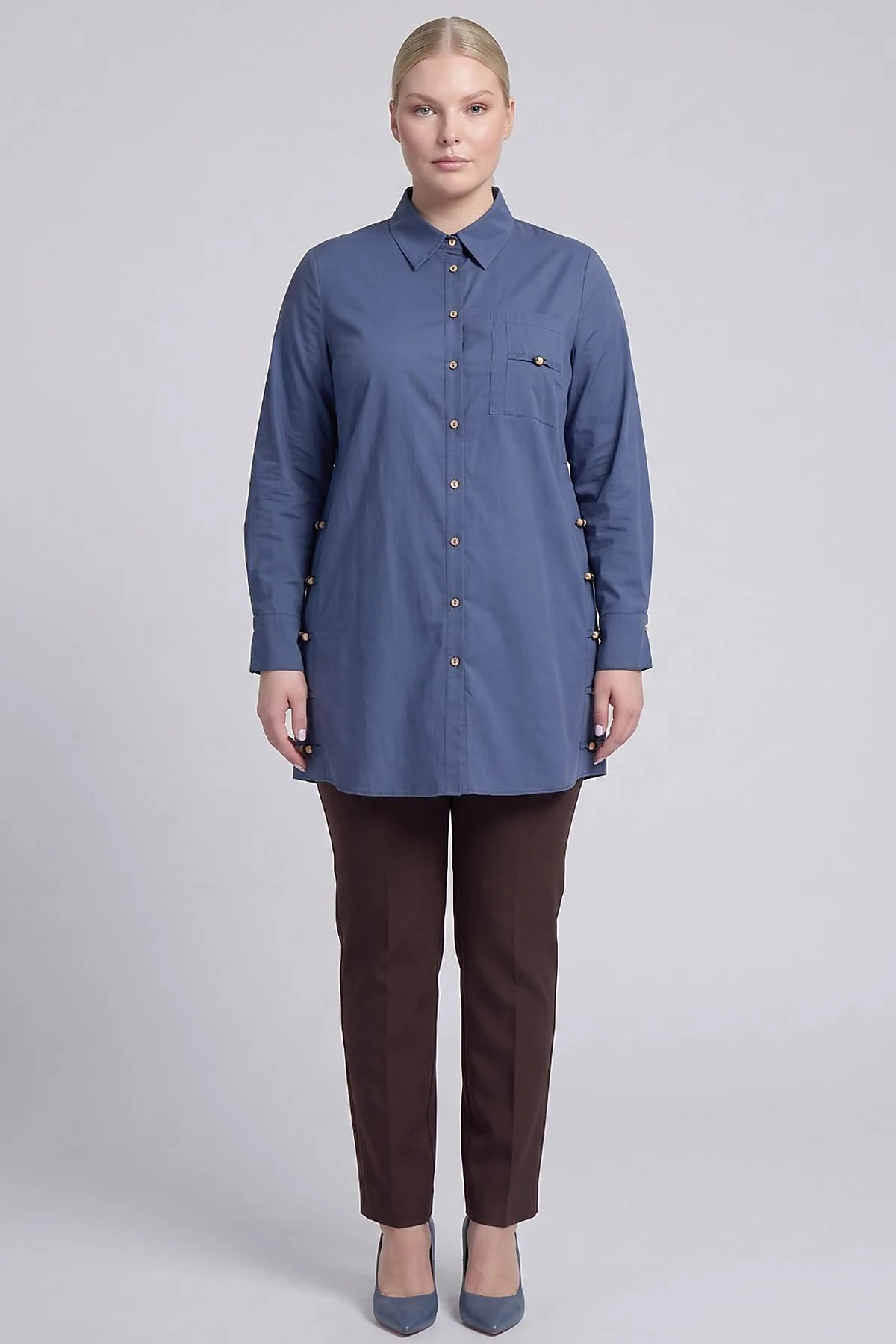 Beaded Detail Cotton Tunic Indigo