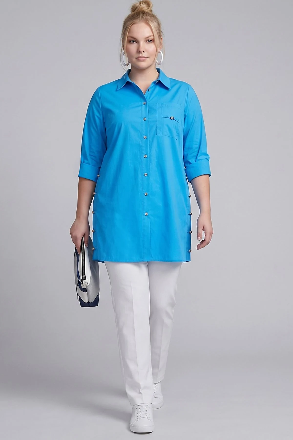 Beaded Detail Cotton Tunic Sky Blue