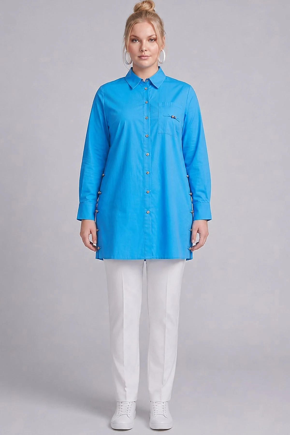 Beaded Detail Cotton Tunic Sky Blue