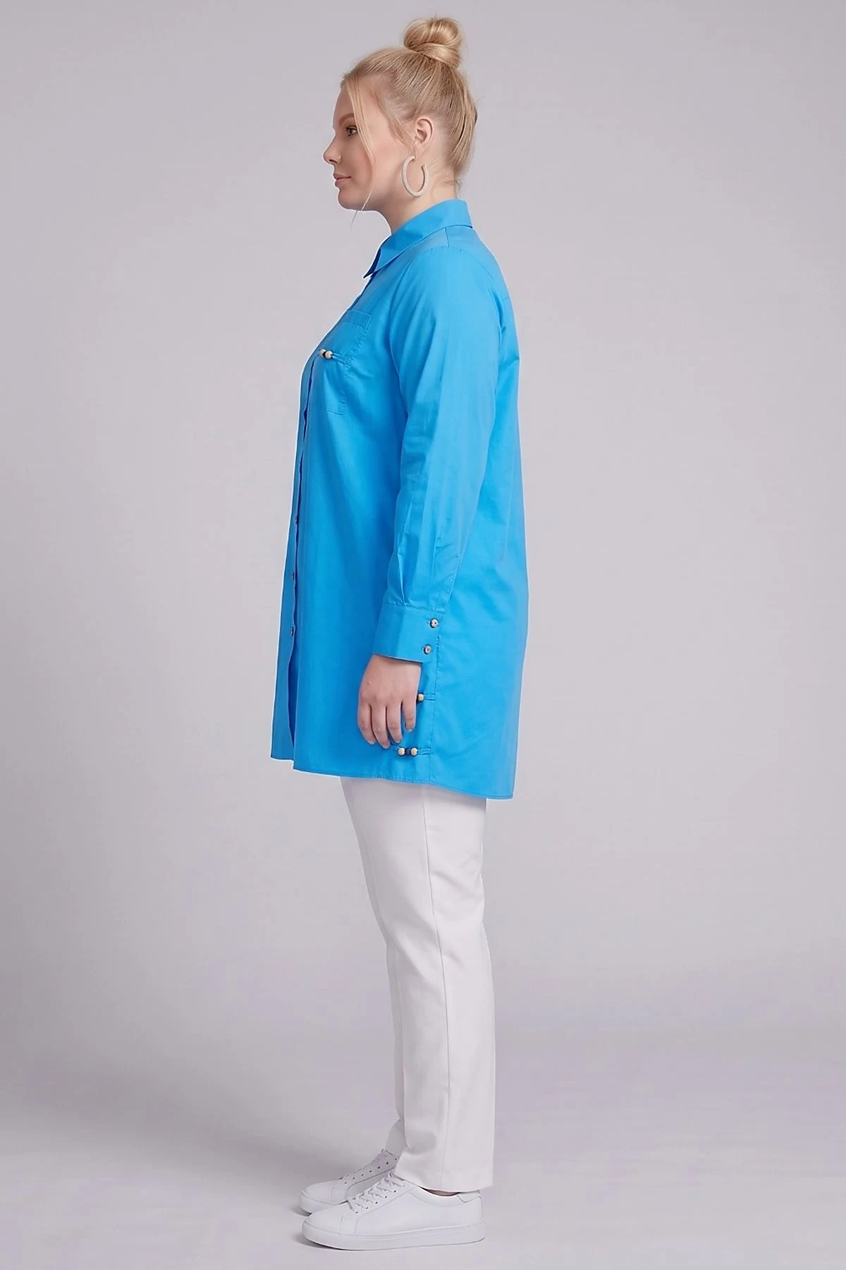 Beaded Detail Cotton Tunic Sky Blue