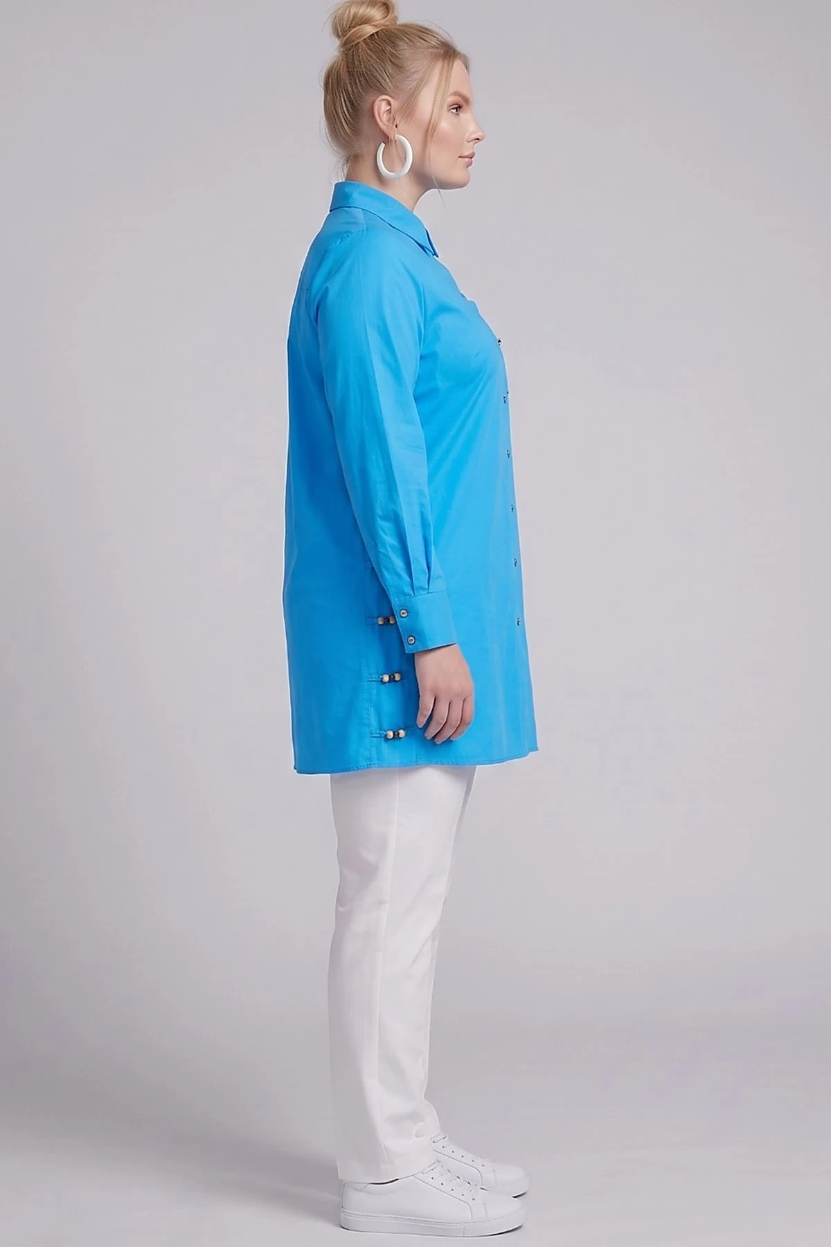 Beaded Detail Cotton Tunic Sky Blue