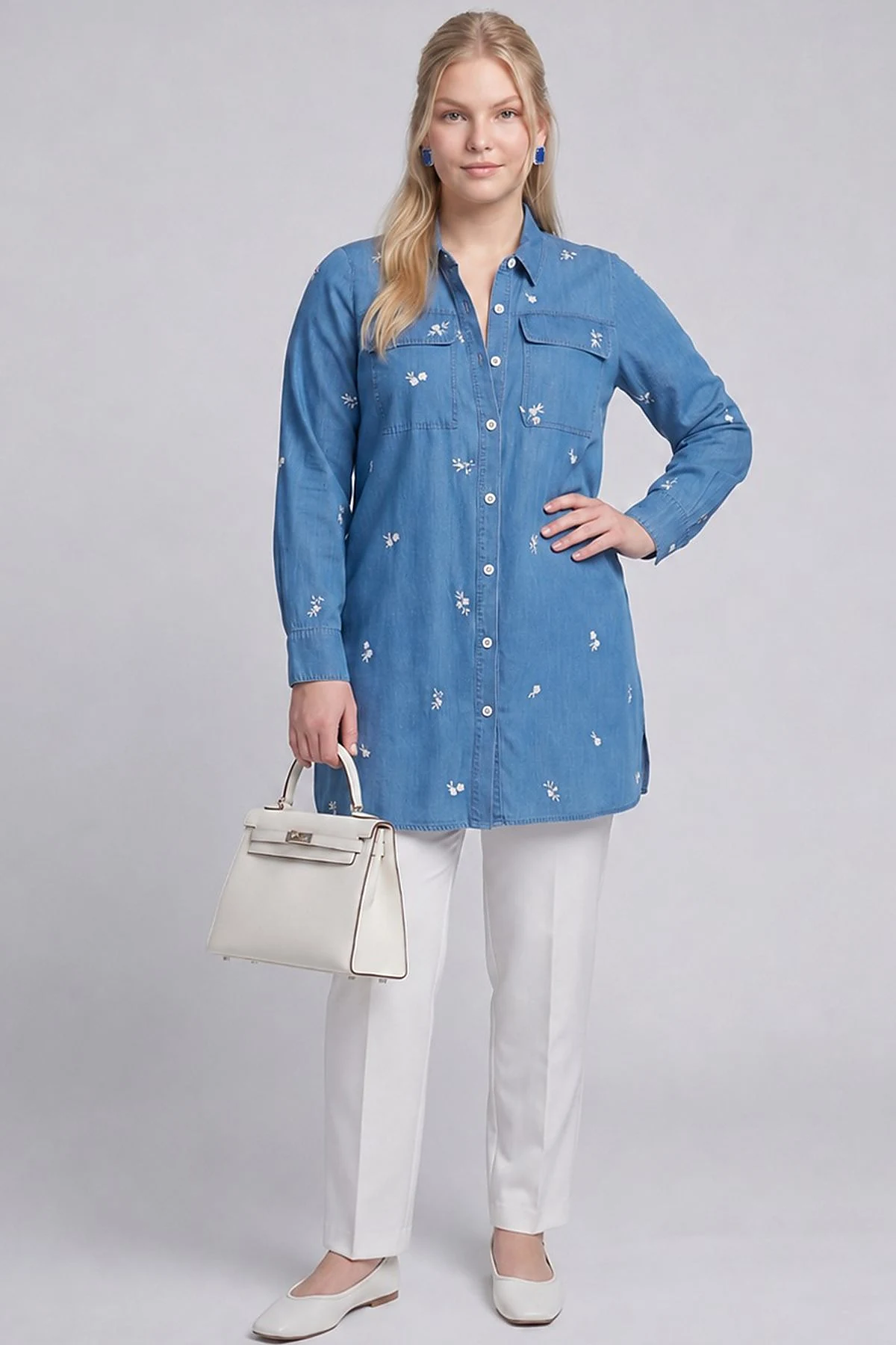 Embroidered Washed Tunic Blue