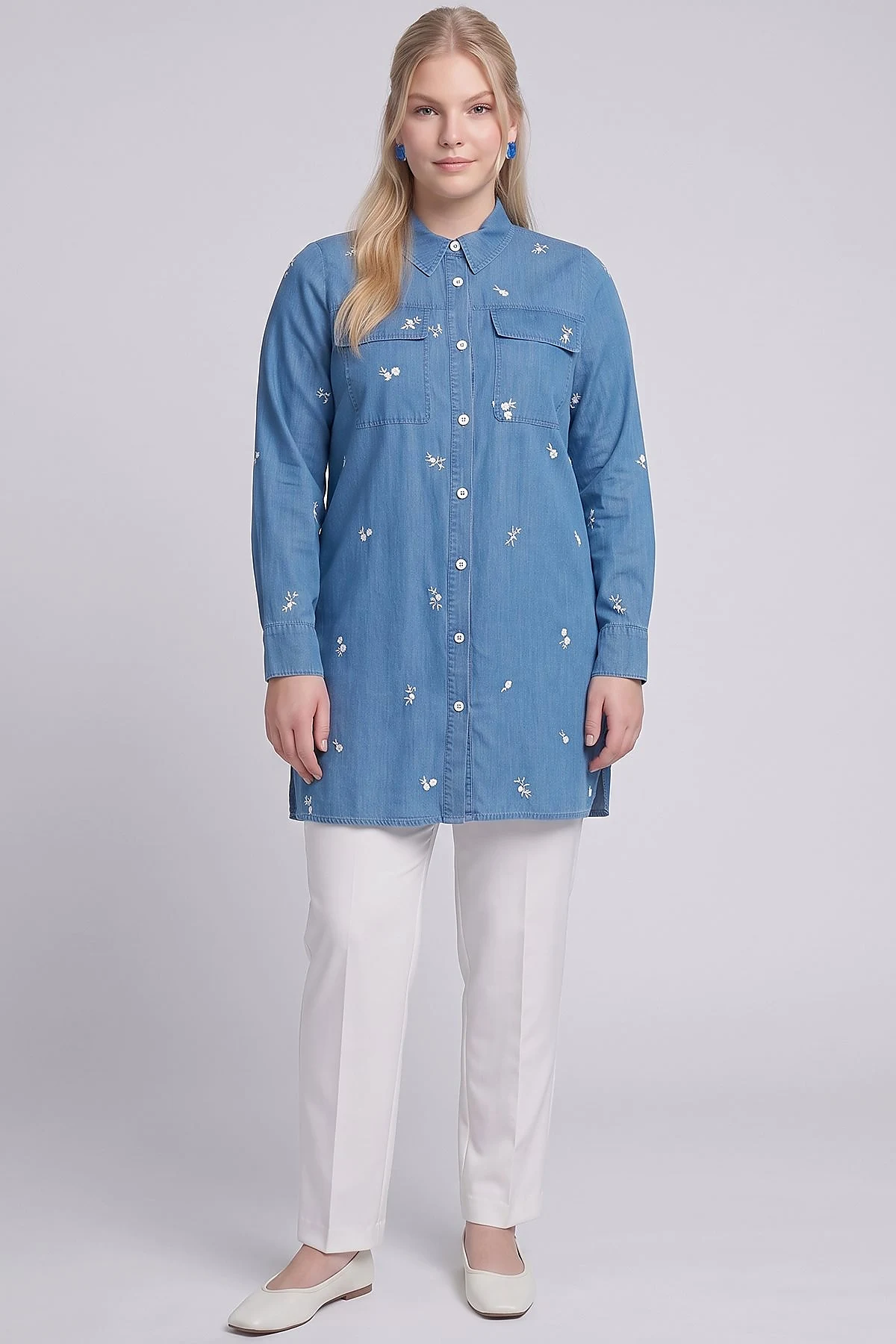 Embroidered Washed Tunic Blue