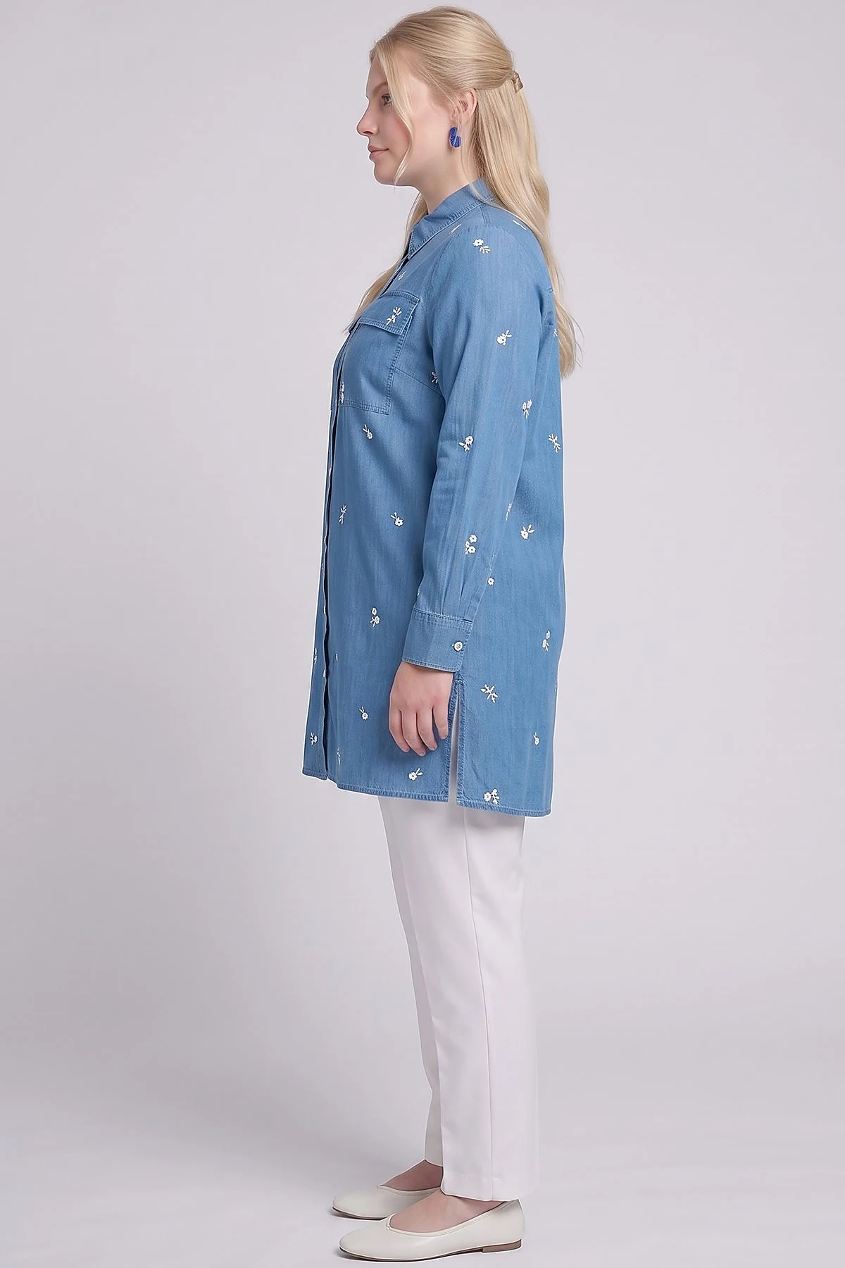 Embroidered Washed Tunic Blue