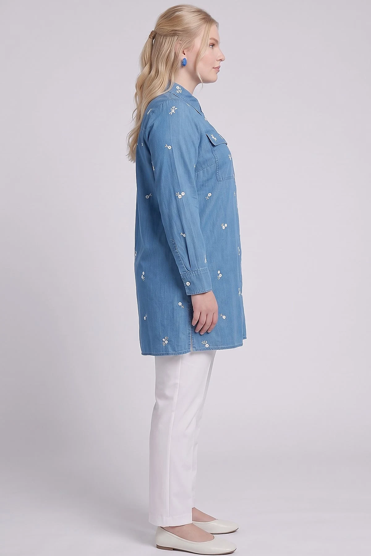 Embroidered Washed Tunic Blue