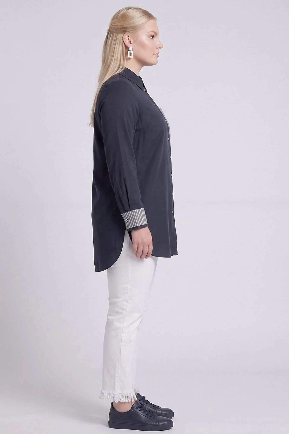100% Lyocell Cuff Detail Tunic Dark Navy