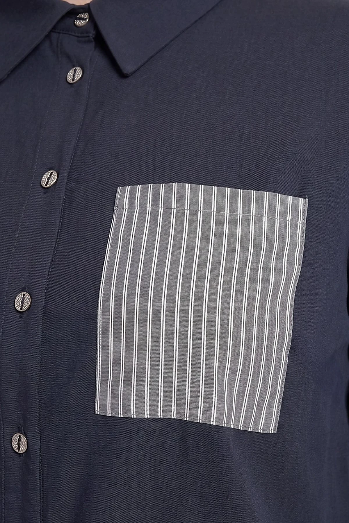 100% Lyocell Cuff Detail Tunic Dark Navy