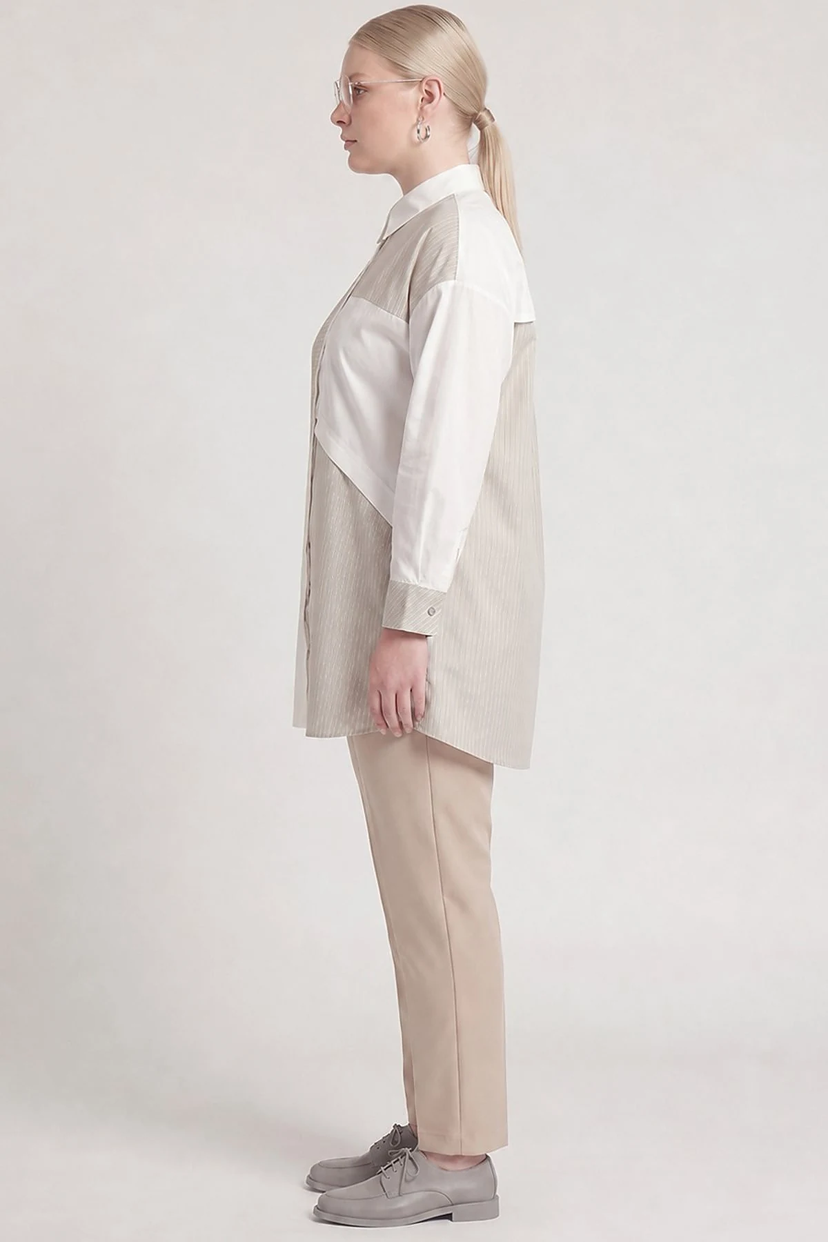 Patchwork Seam Detail Cotton Tunic Moss Green