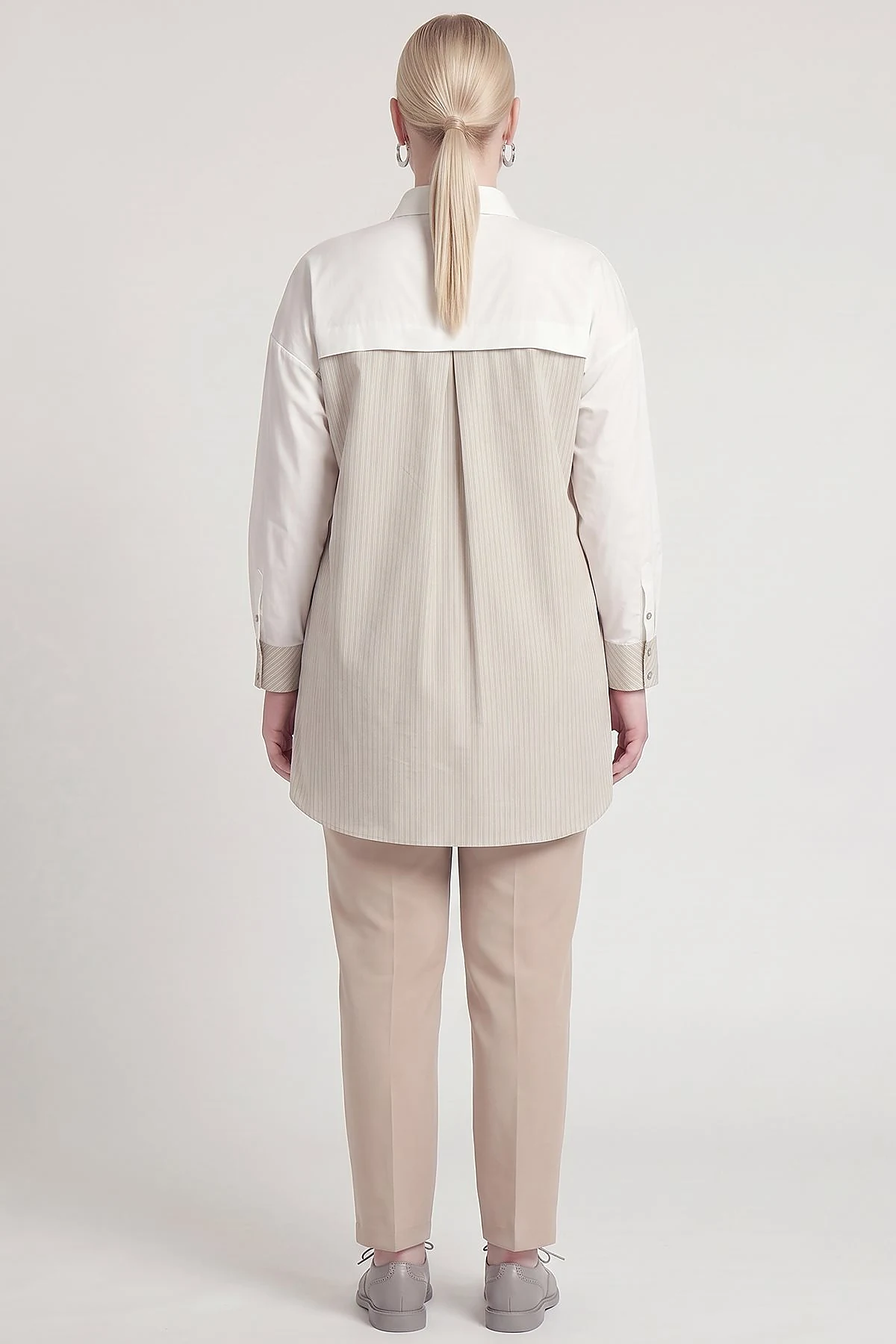 Patchwork Seam Detail Cotton Tunic Moss Green