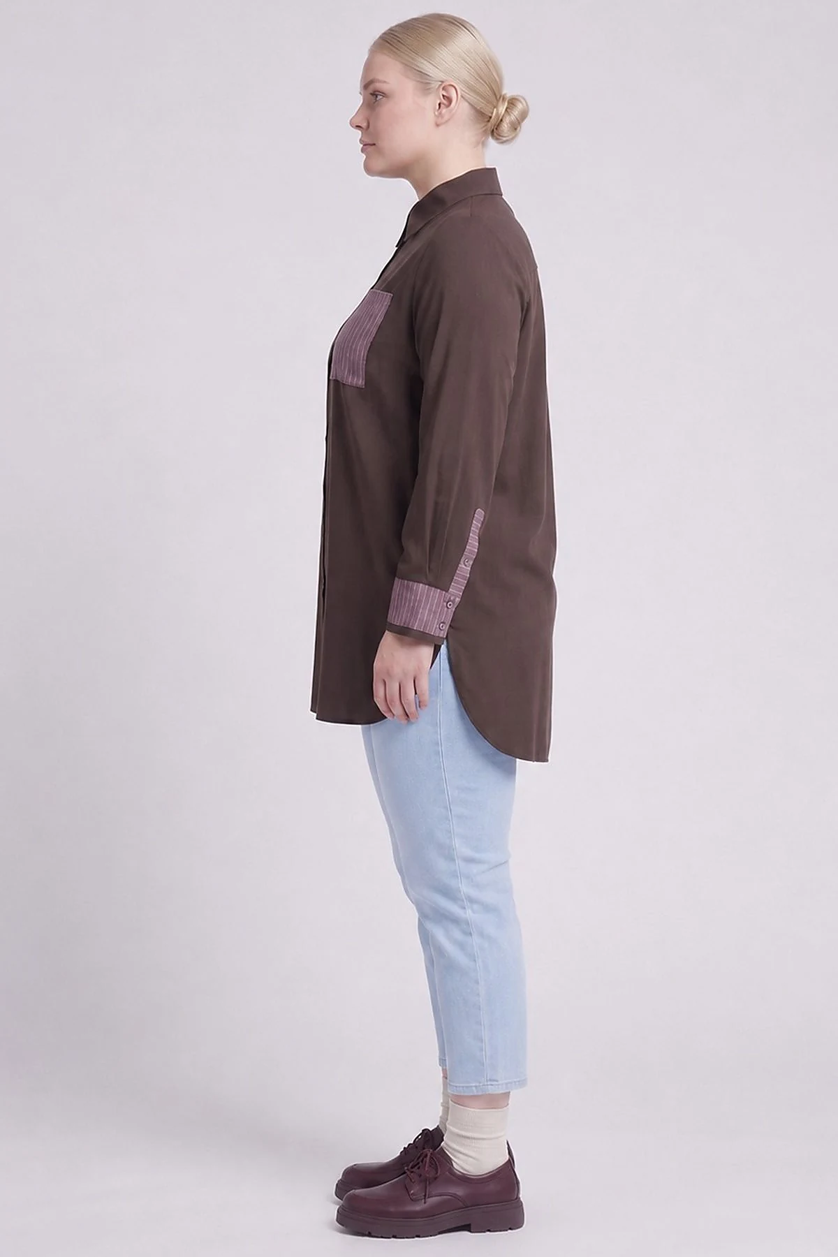 100% Lyocell Cuff Detail Tunic Dark Brown