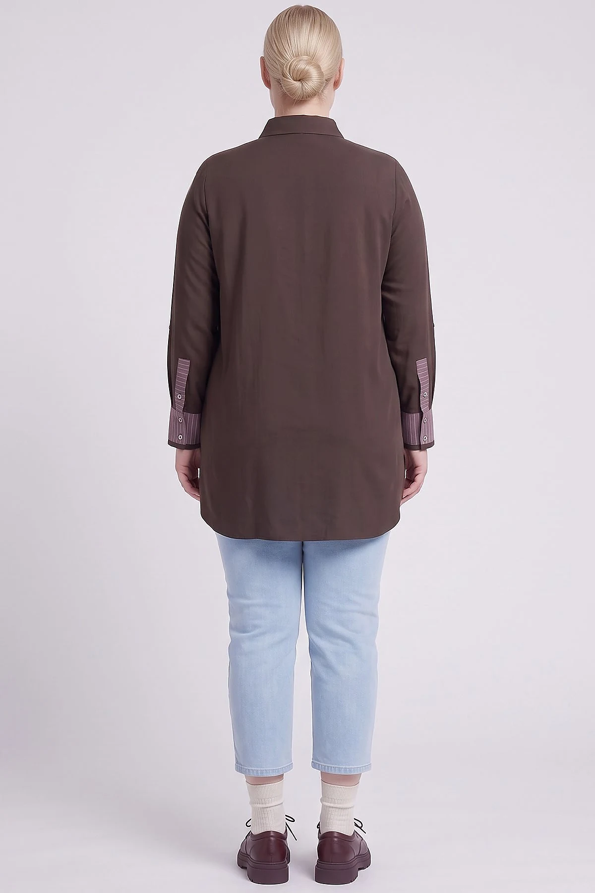 100% Lyocell Cuff Detail Tunic Dark Brown