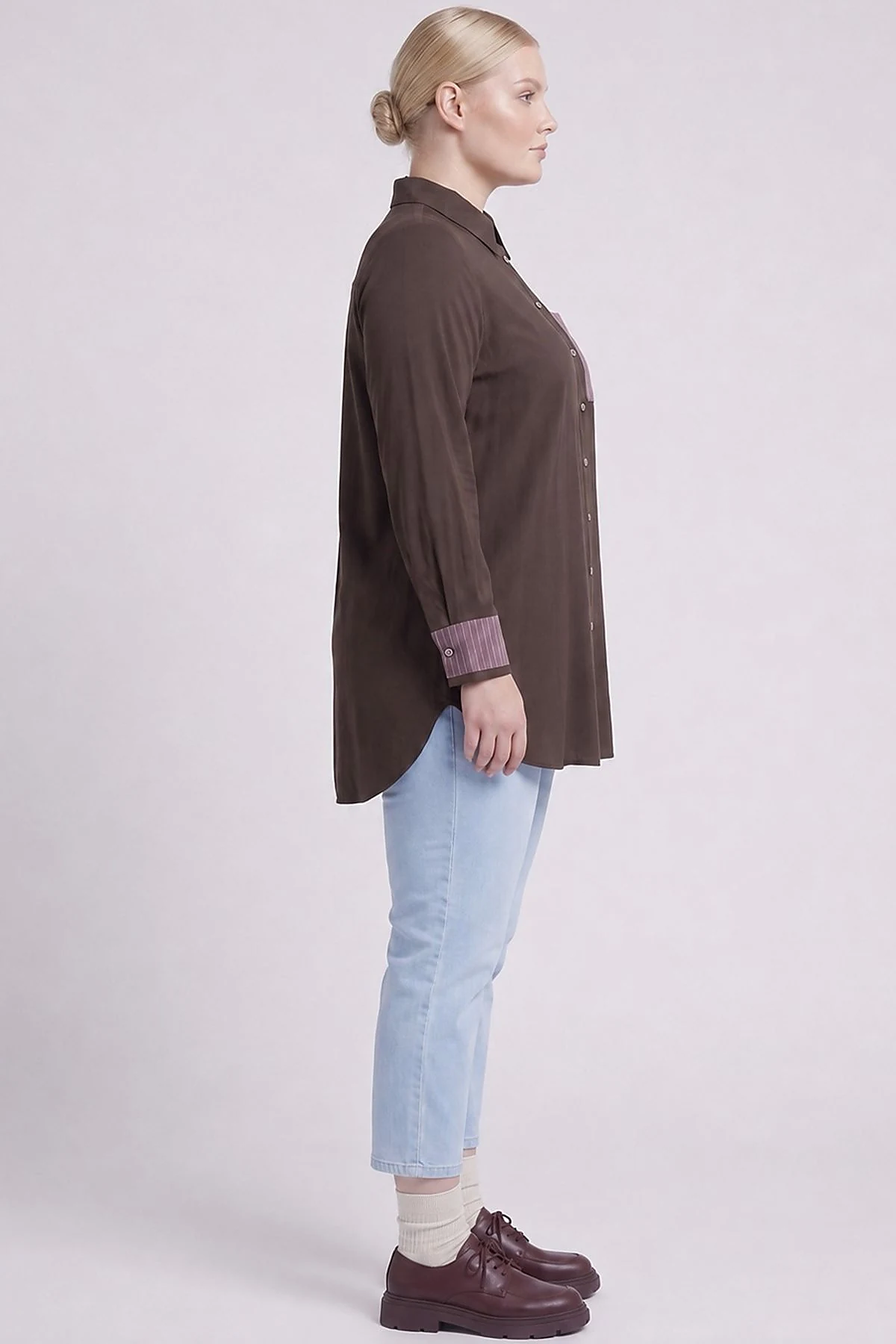 100% Lyocell Cuff Detail Tunic Dark Brown