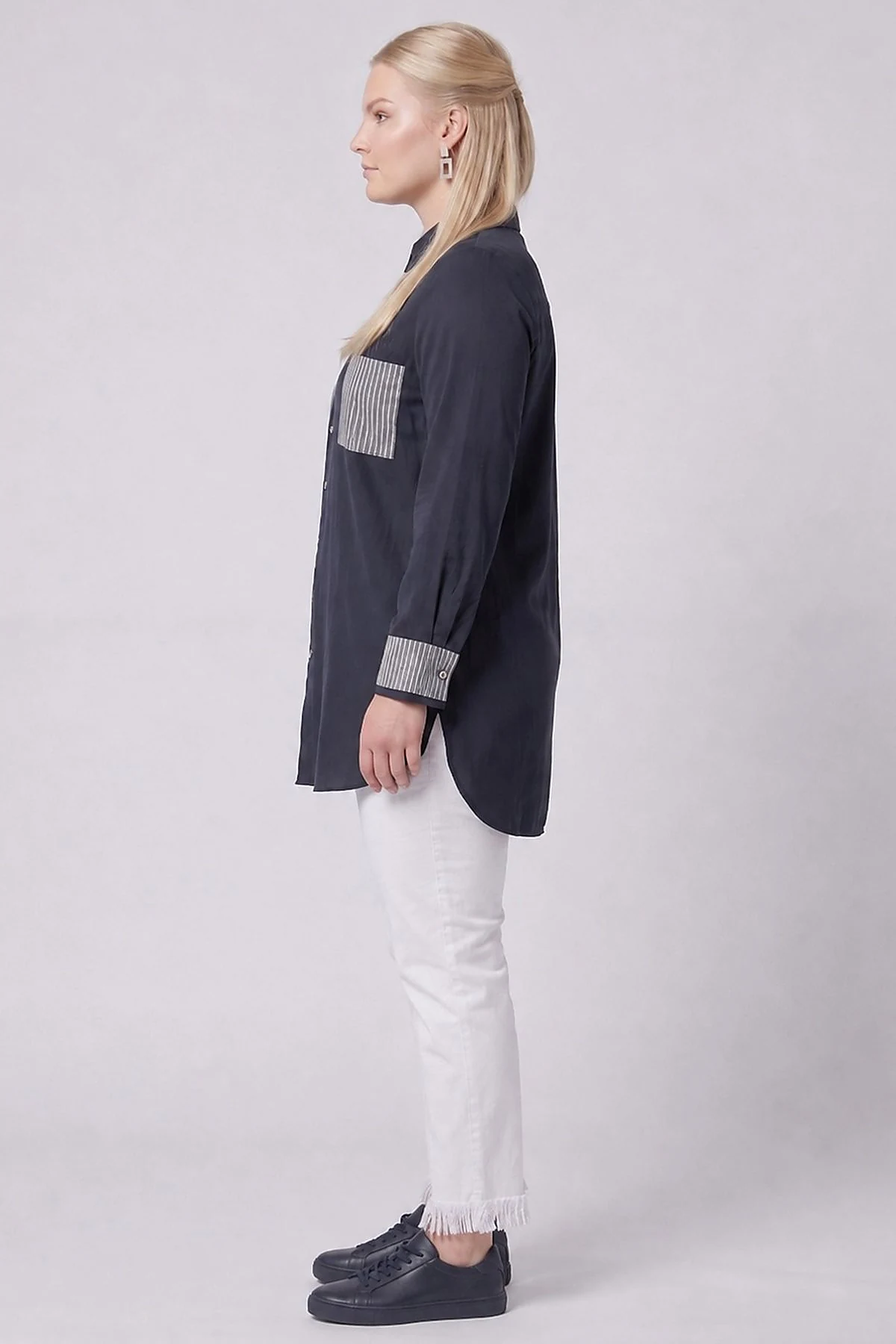 100% Lyocell Cuff Detail Tunic Dark Navy