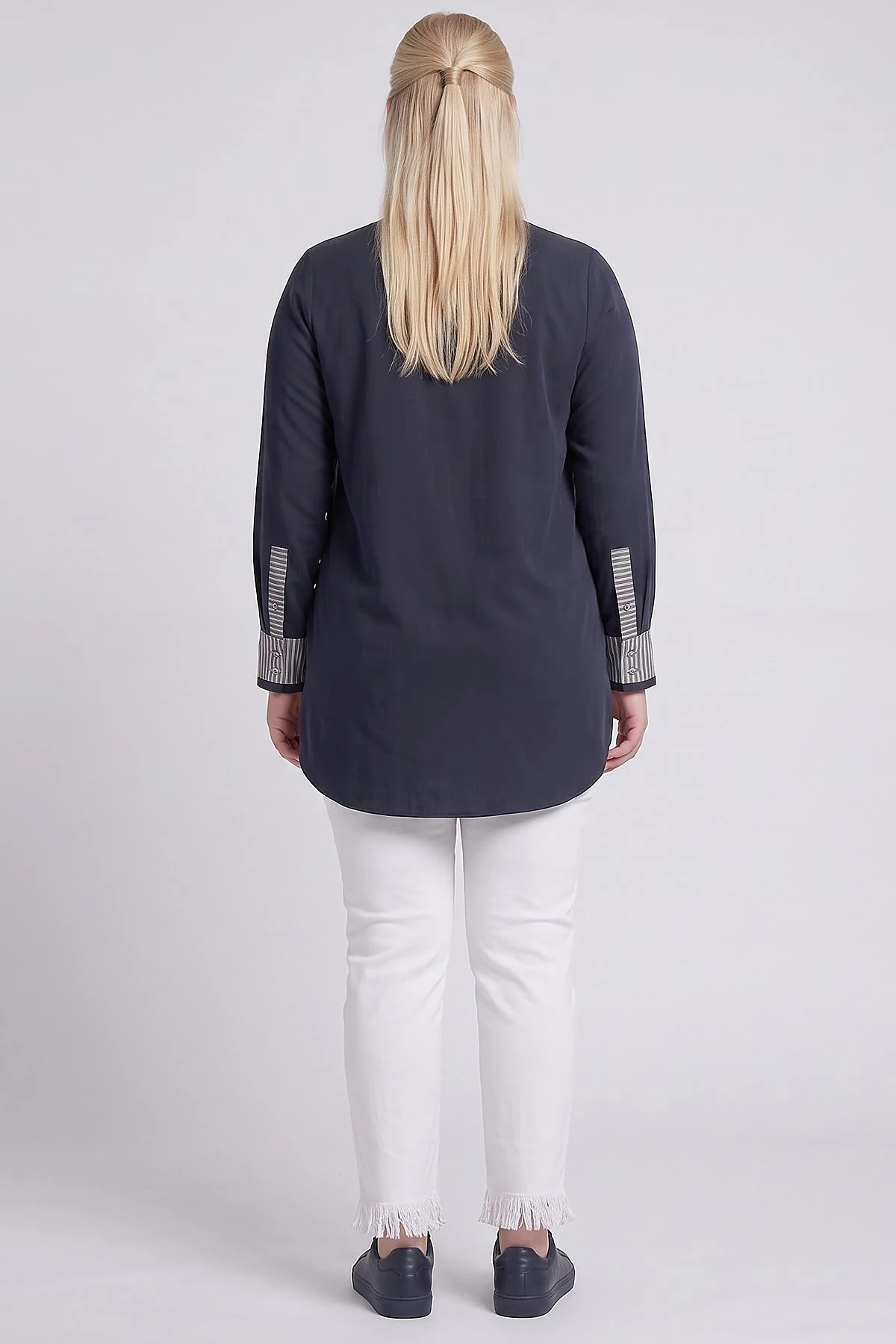 100% Lyocell Cuff Detail Tunic Dark Navy