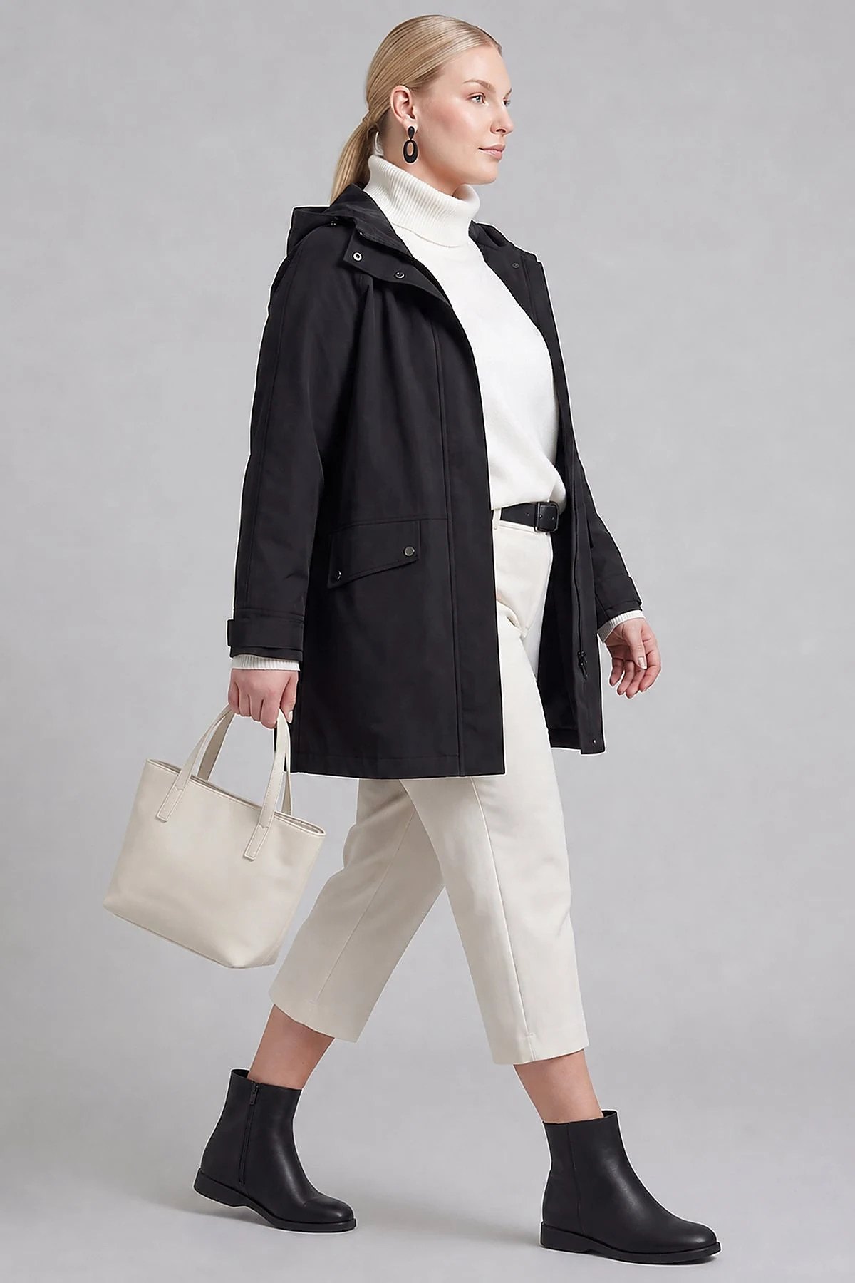 Cargo Pocket Short Trench Coat Black