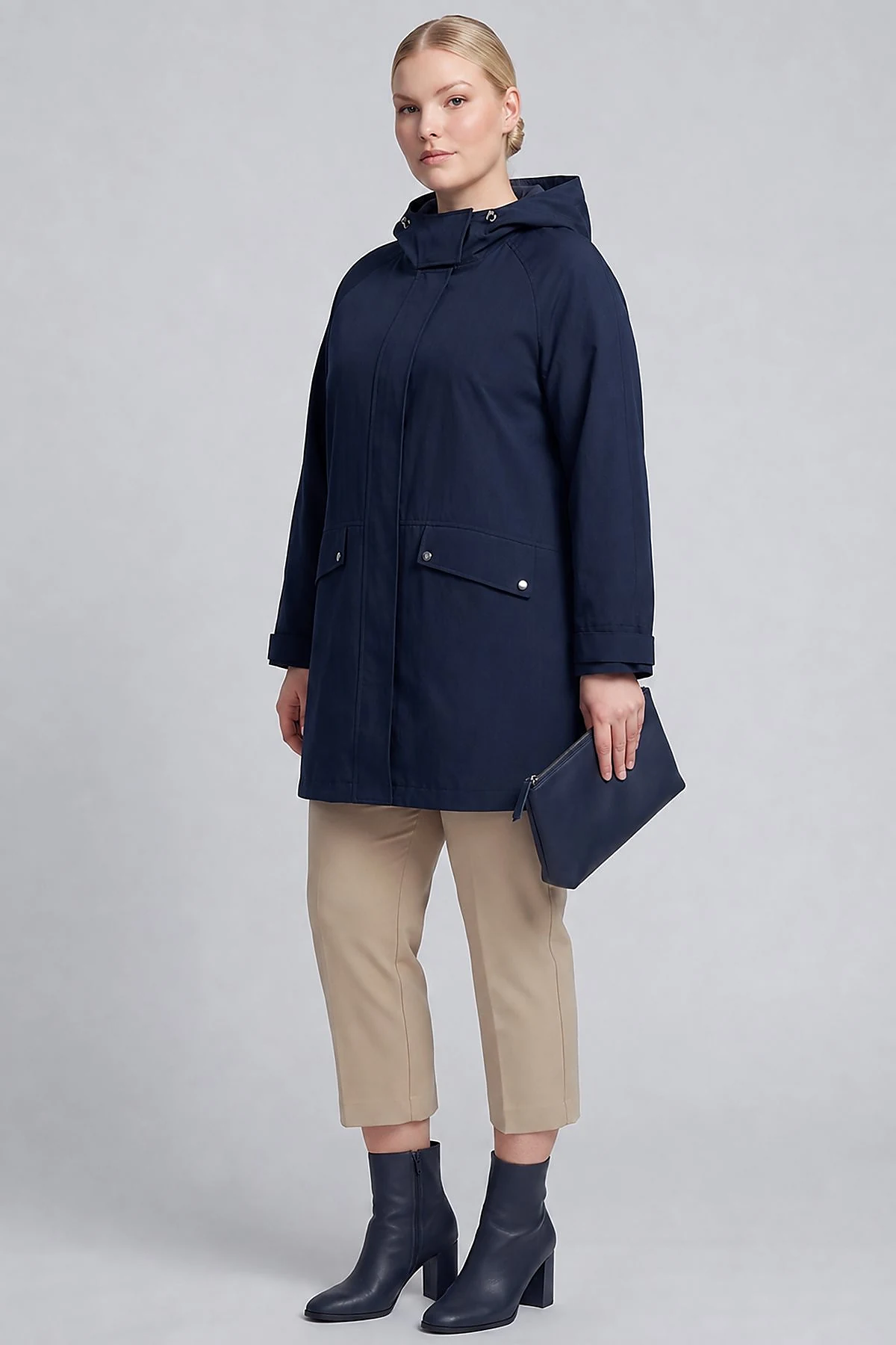 Cargo Pocket Short Trench Coat Dark Navy