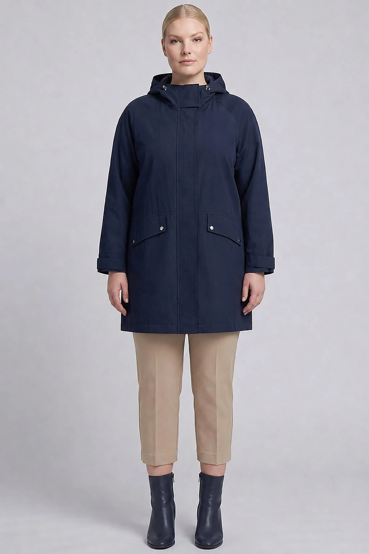 Cargo Pocket Short Trench Coat Dark Navy