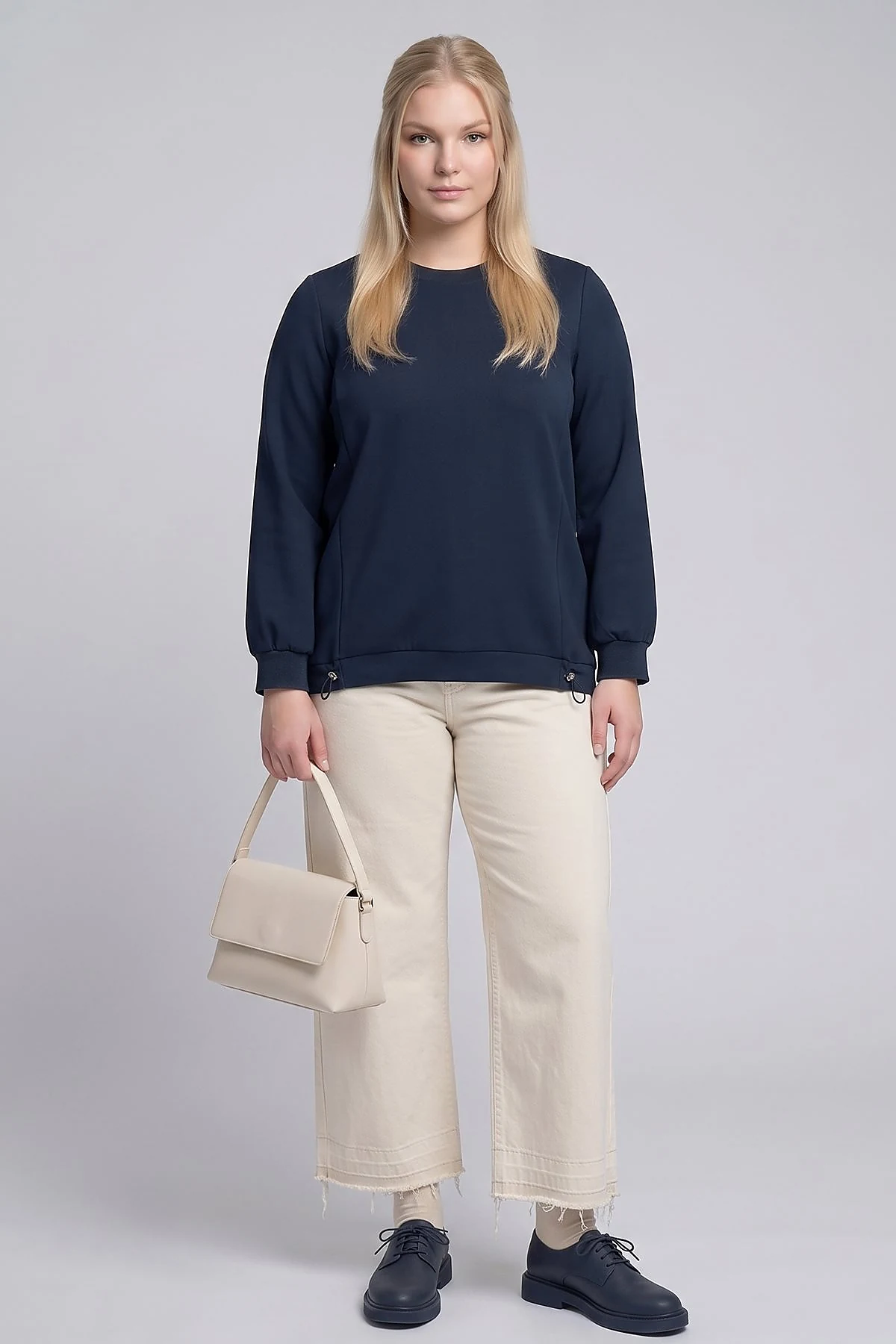 Elasticated Hem Sweatshirt Dark Navy