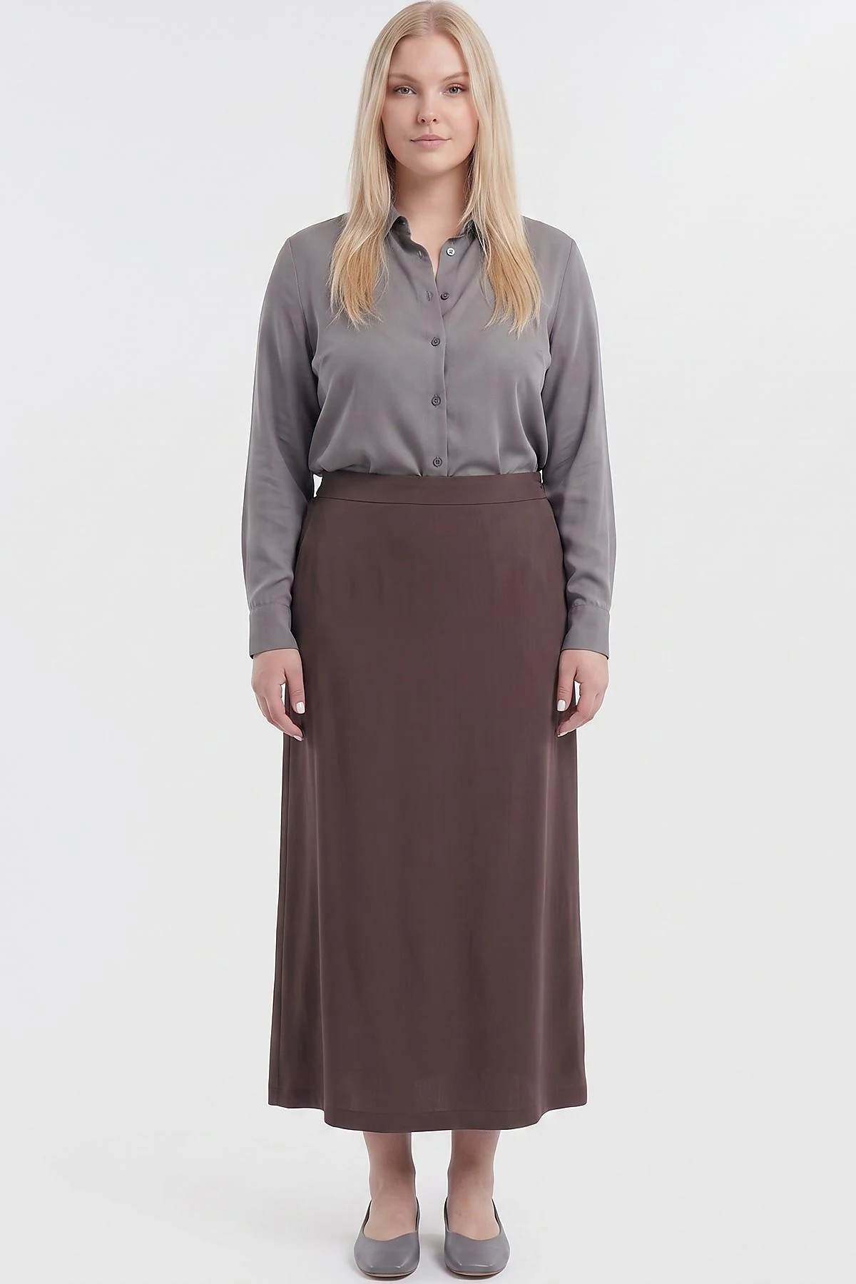 Elastic Waist Rayon Skirt Dark Brown