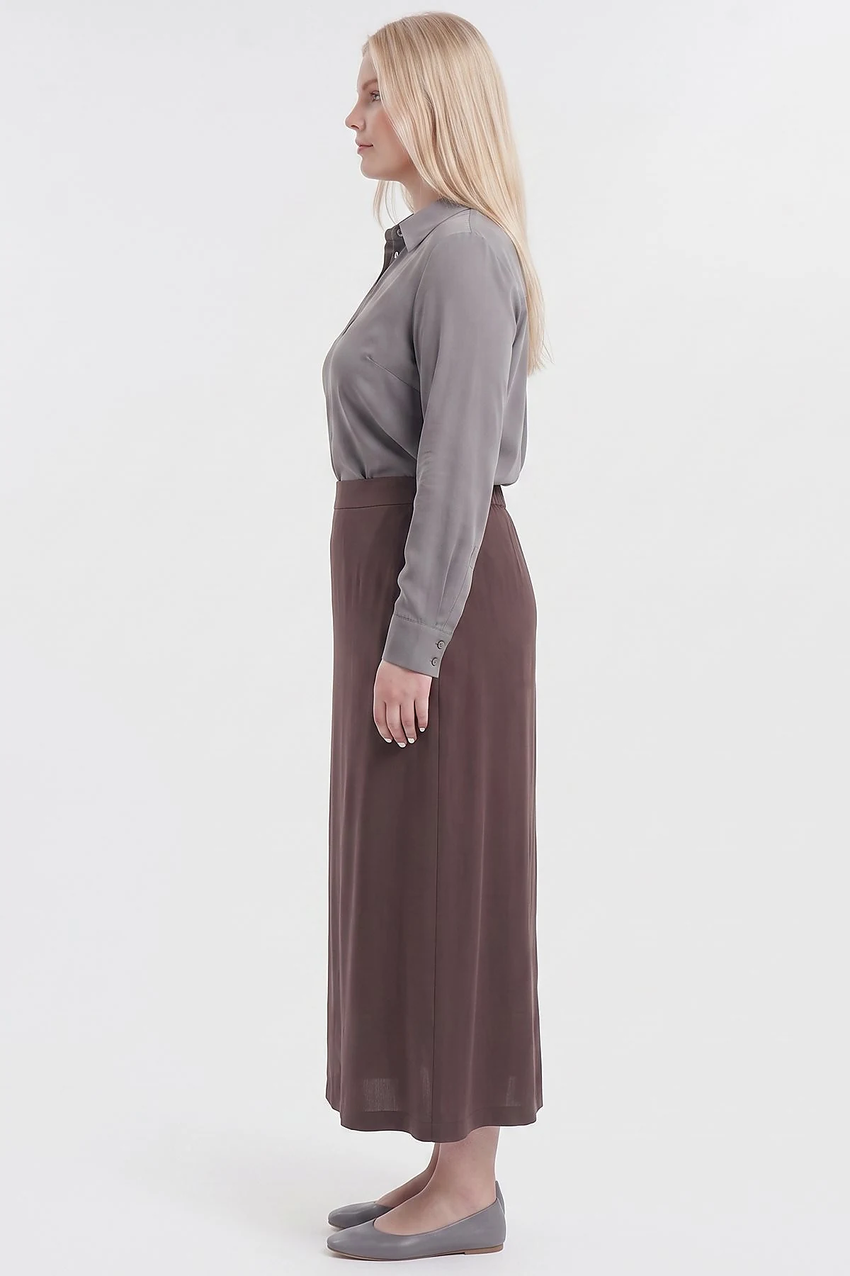 Elastic Waist Rayon Skirt Dark Brown