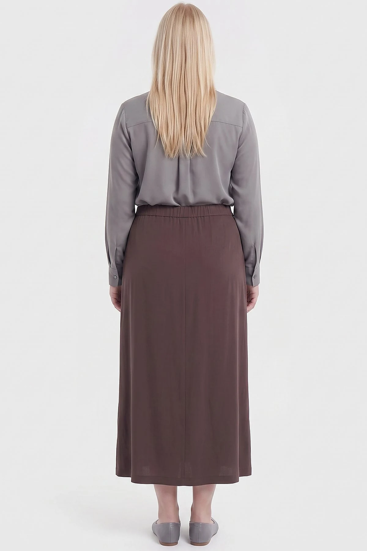 Elastic Waist Rayon Skirt Dark Brown