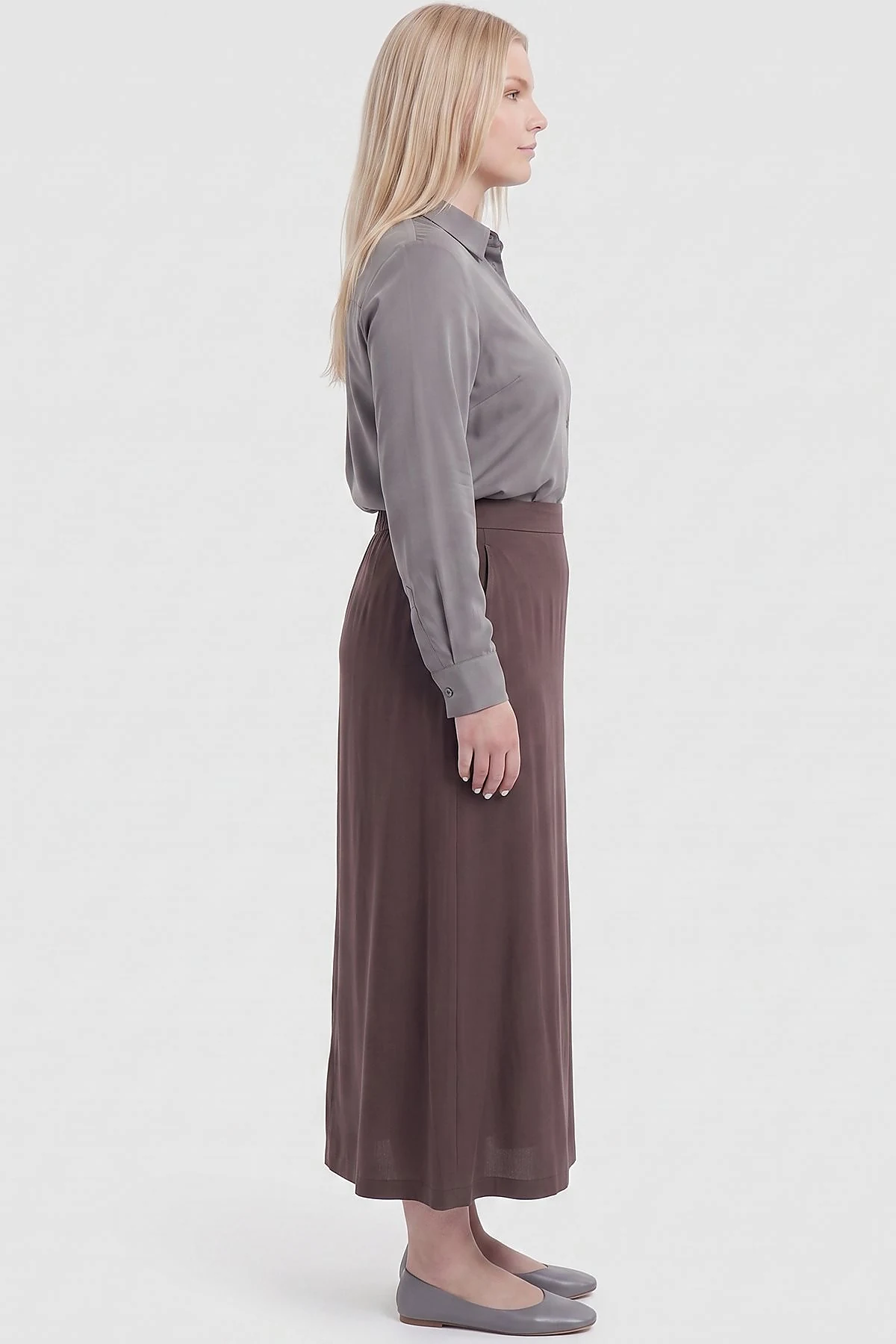 Elastic Waist Rayon Skirt Dark Brown
