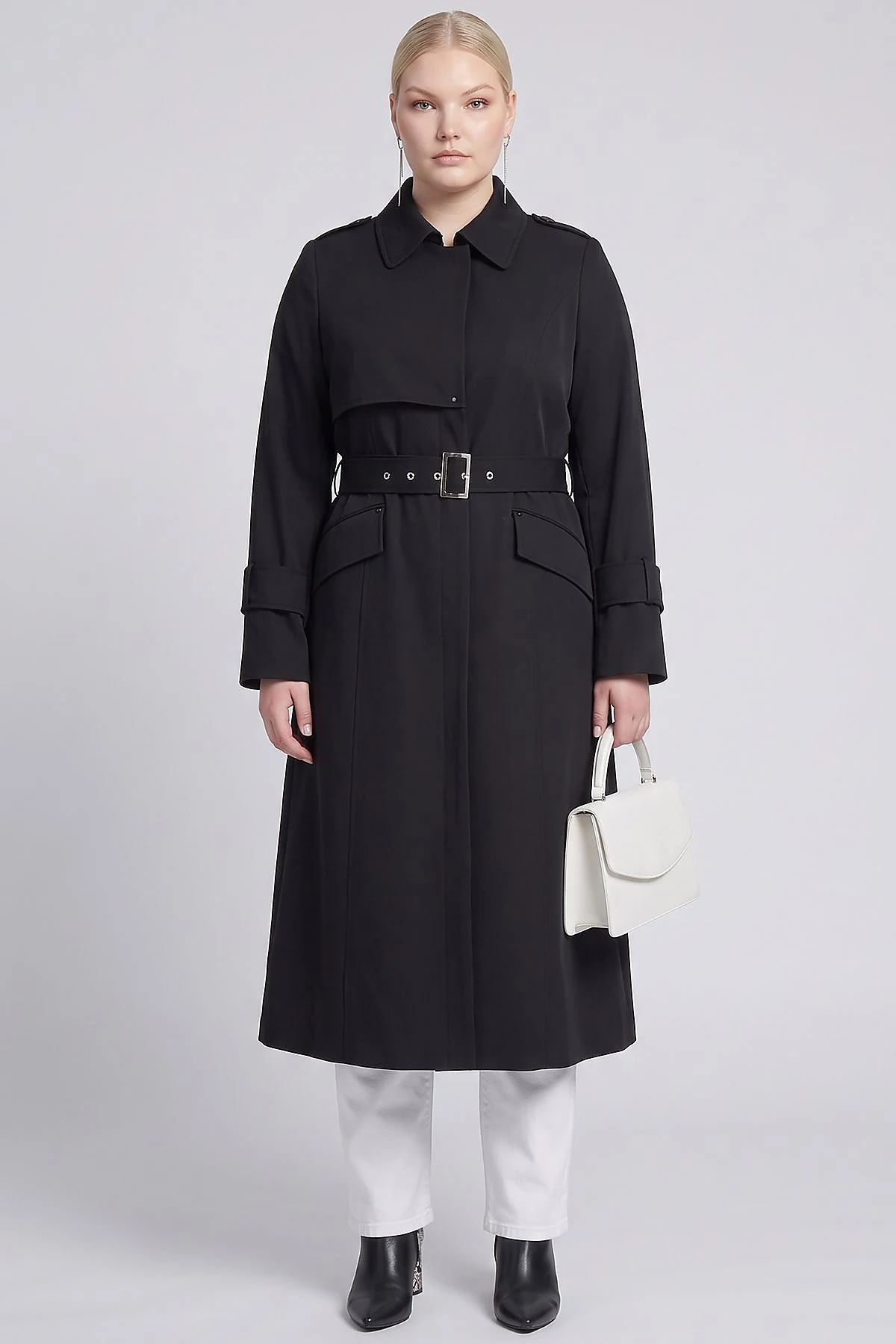 Belt Detail Trench Coat Black