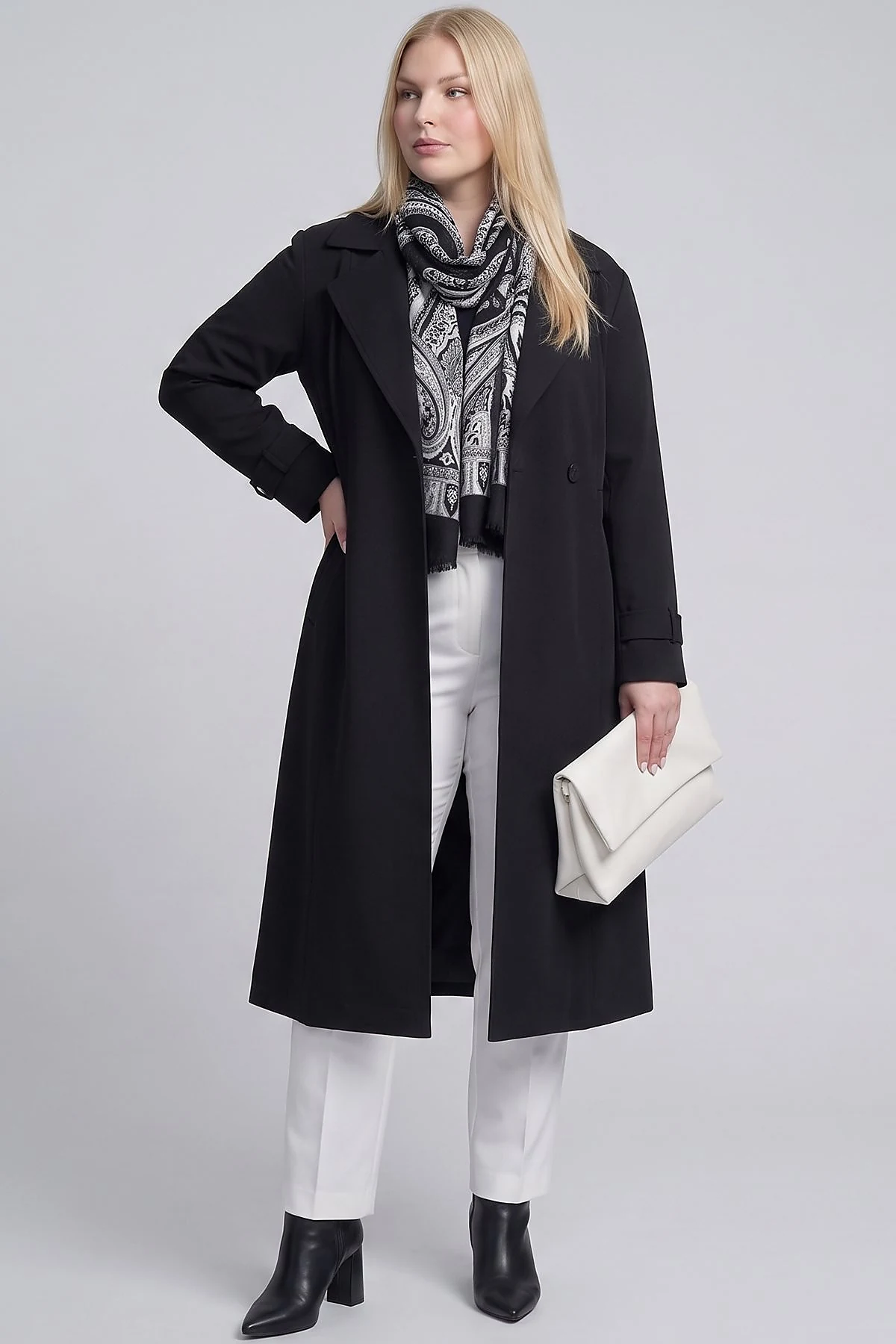 Belted Double-Breasted Trench Coat Black