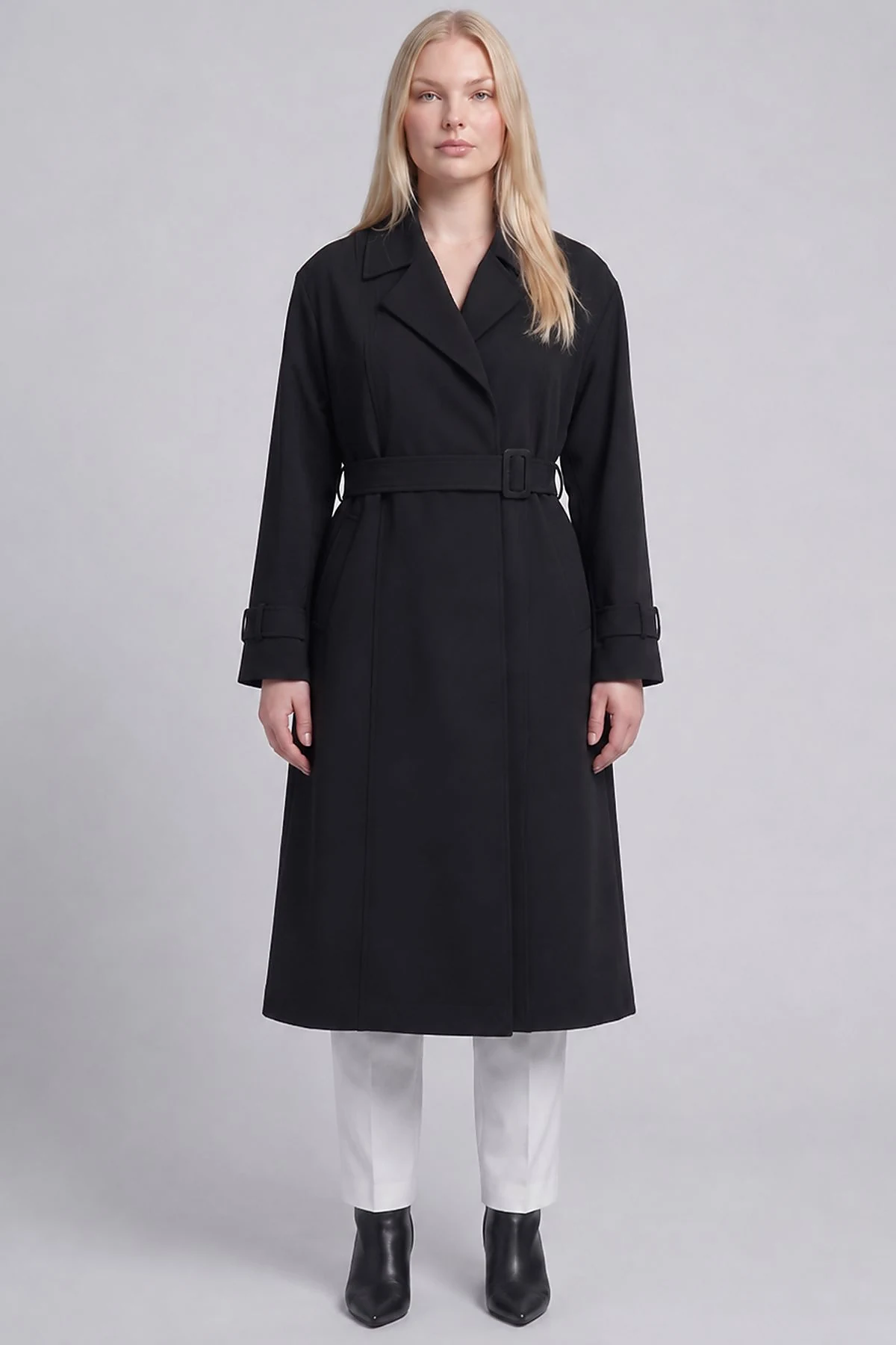 Belted Double-Breasted Trench Coat Black