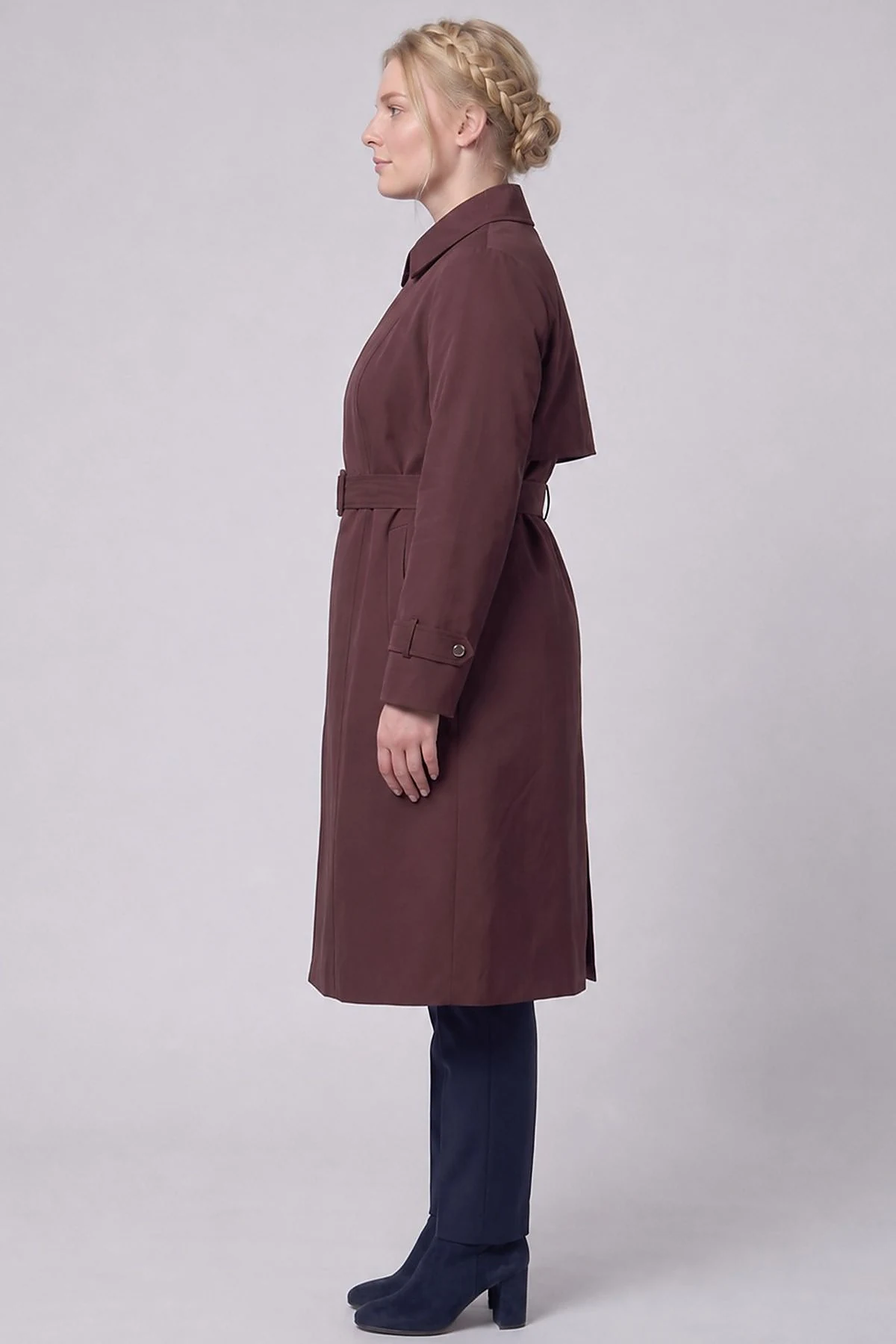 Belted Double-Breasted Trench Coat Dark Burgundy