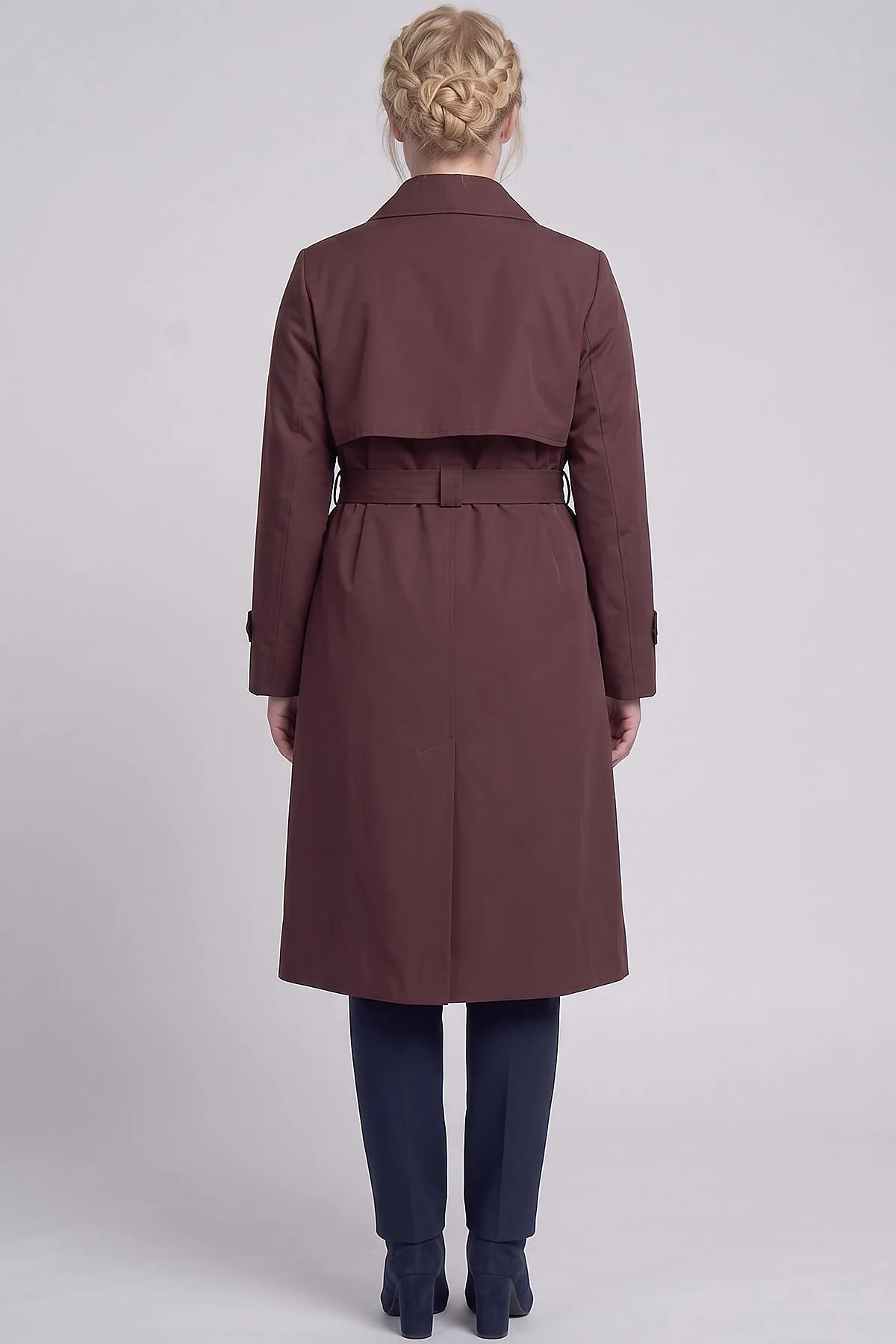 Belted Double-Breasted Trench Coat Dark Burgundy