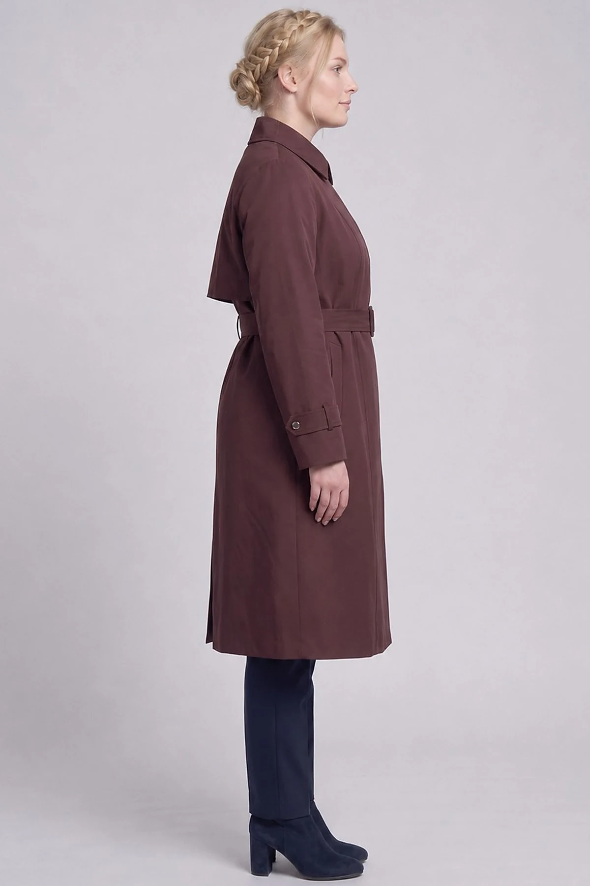 Belted Double-Breasted Trench Coat Dark Burgundy