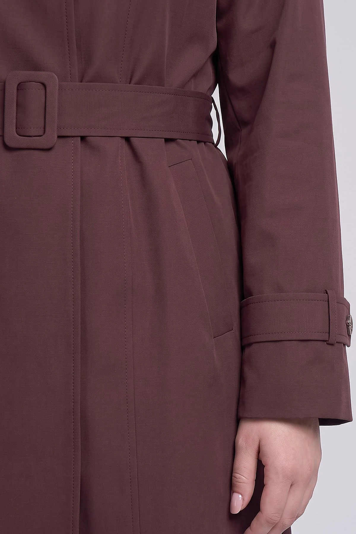 Belted Double-Breasted Trench Coat Dark Burgundy