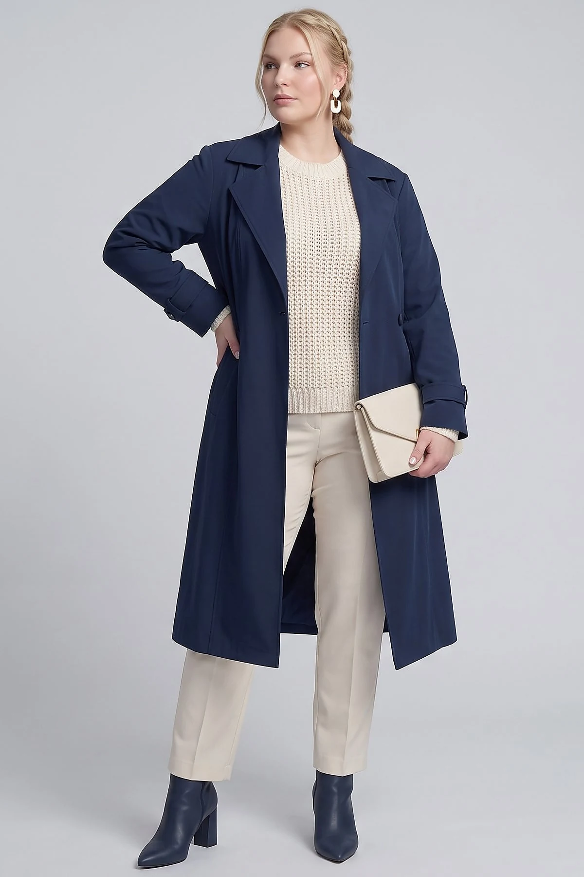 Belted Double-Breasted Trench Coat Dark Navy