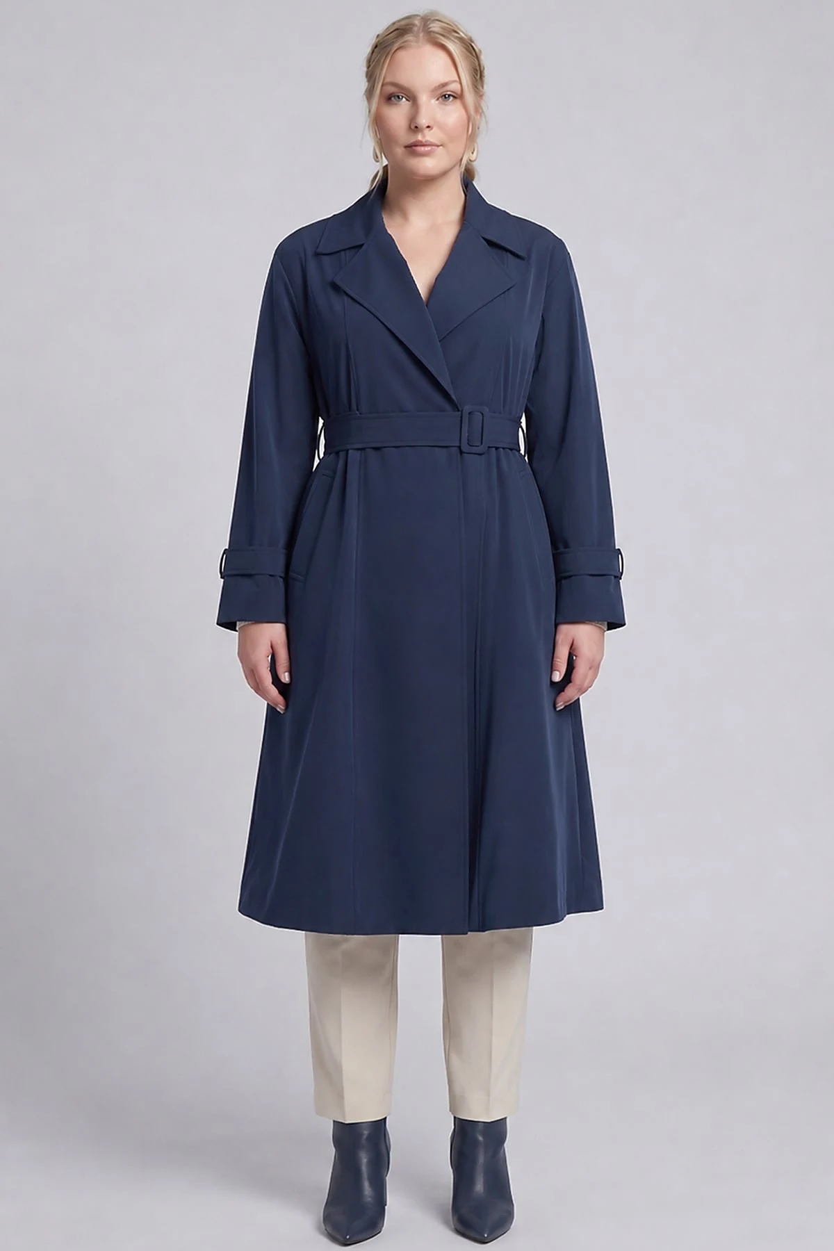 Belted Double-Breasted Trench Coat Dark Navy