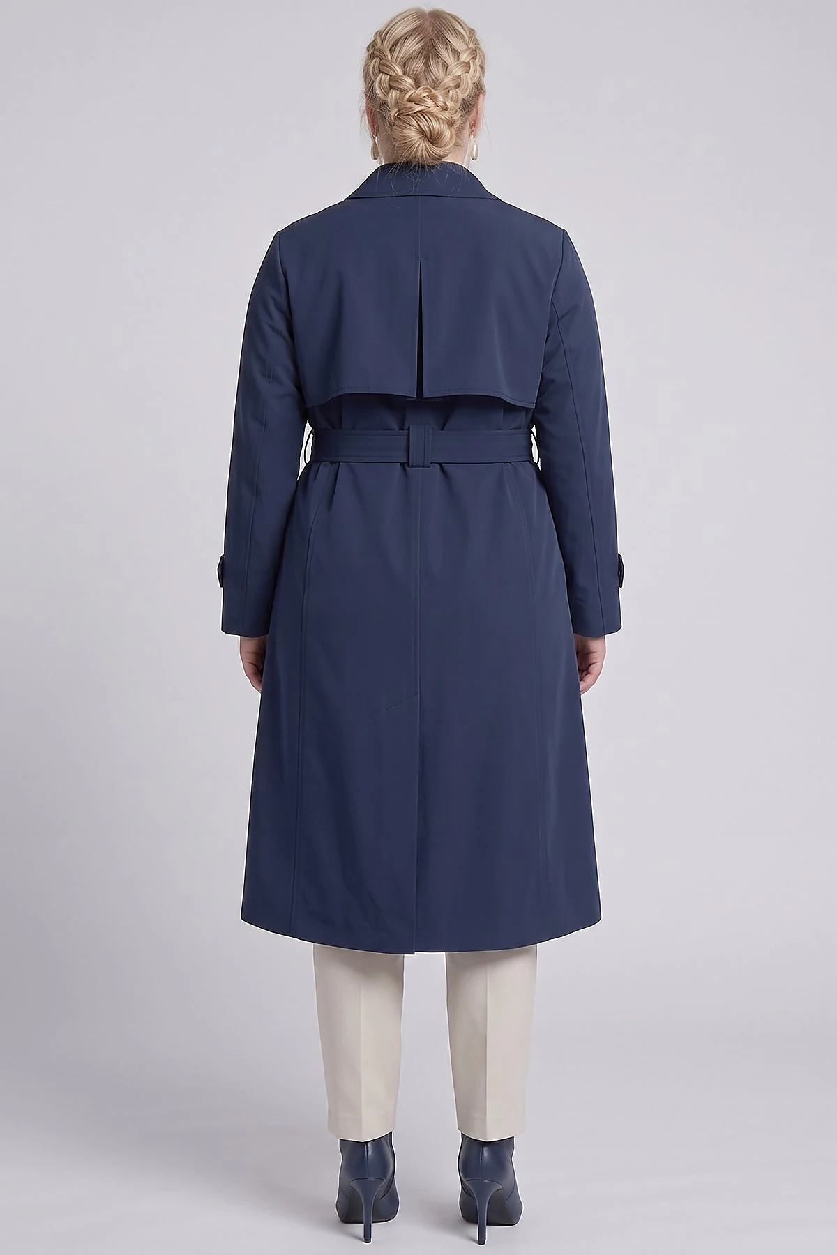 Belted Double-Breasted Trench Coat Dark Navy