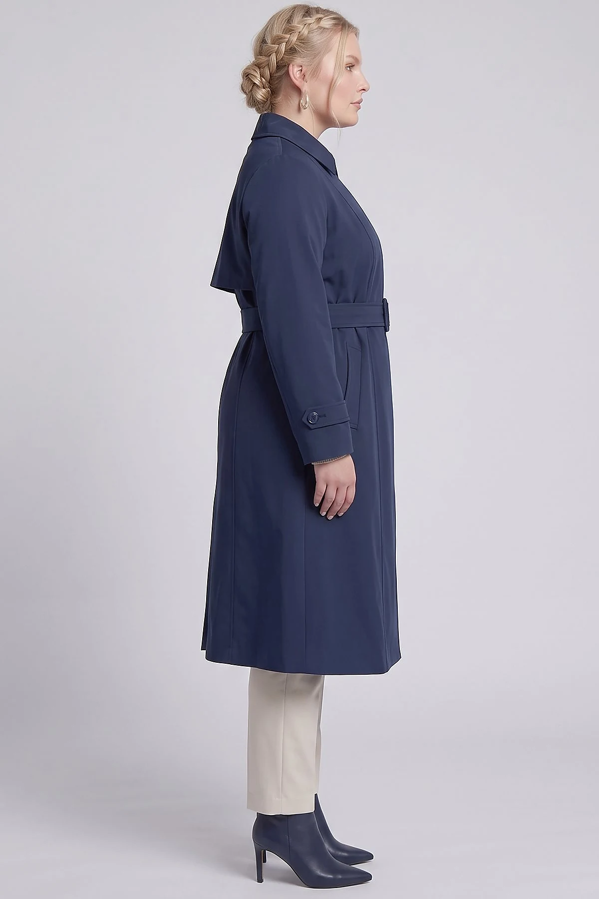 Belted Double-Breasted Trench Coat Dark Navy