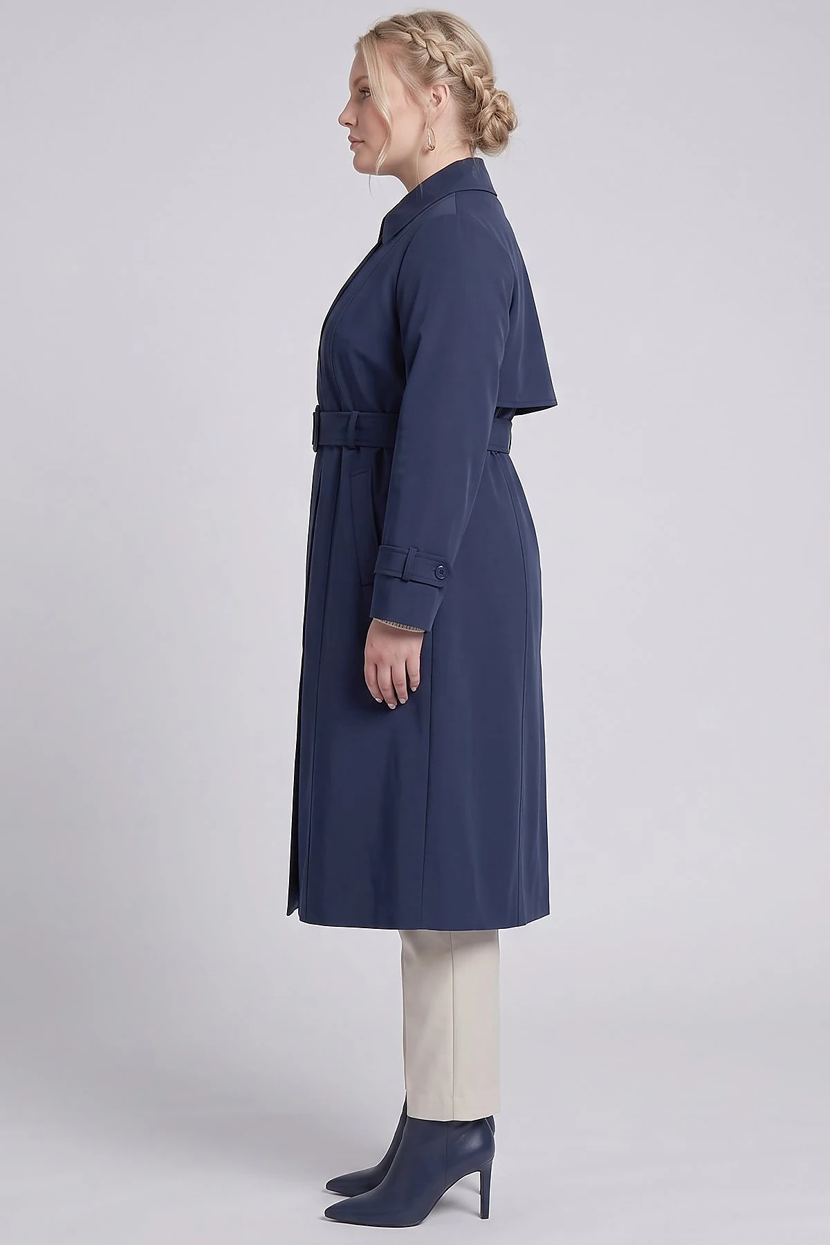 Belted Double-Breasted Trench Coat Dark Navy