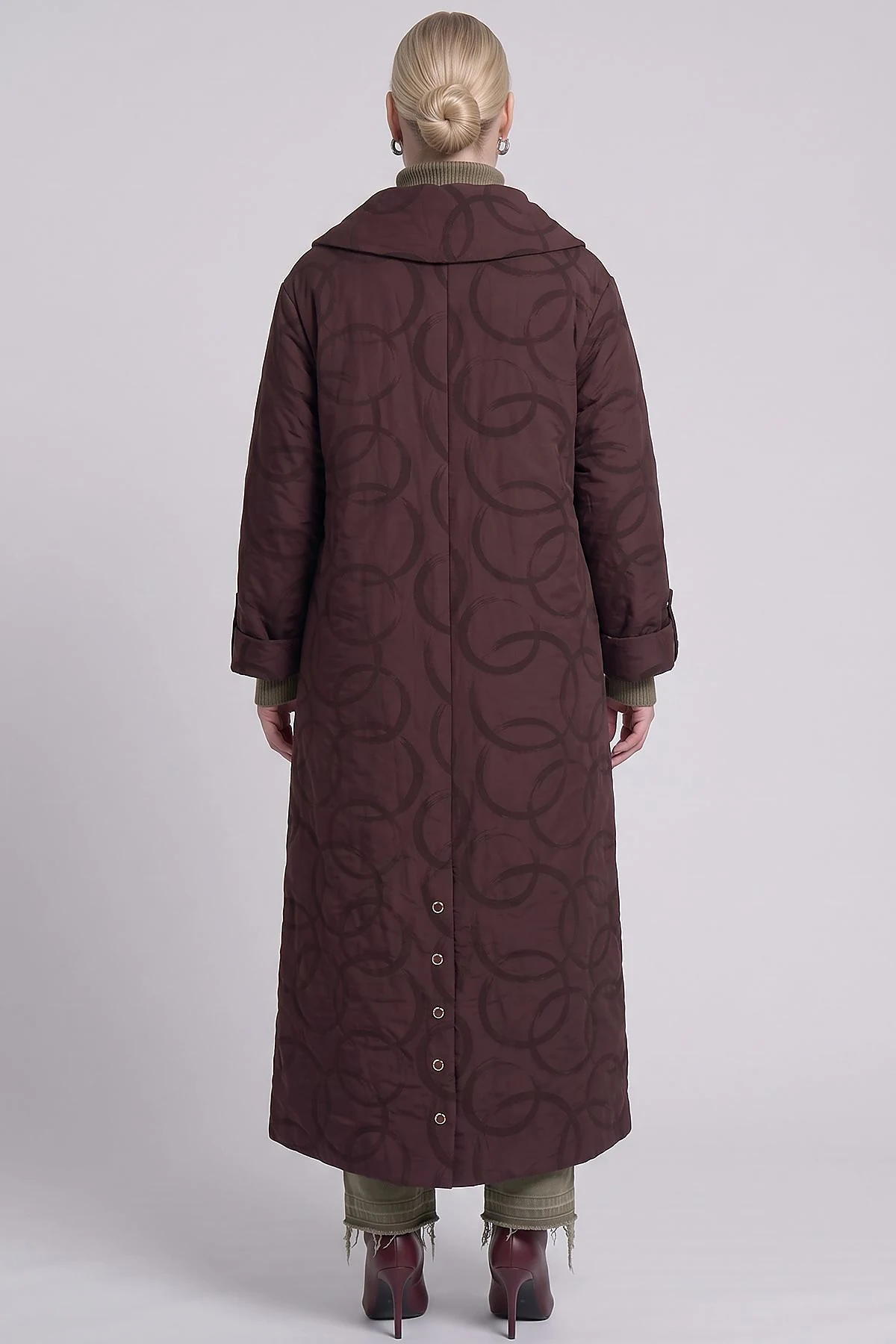 Wide Collar Quilted Poncho-Style Outerwear Dark Burgundy
