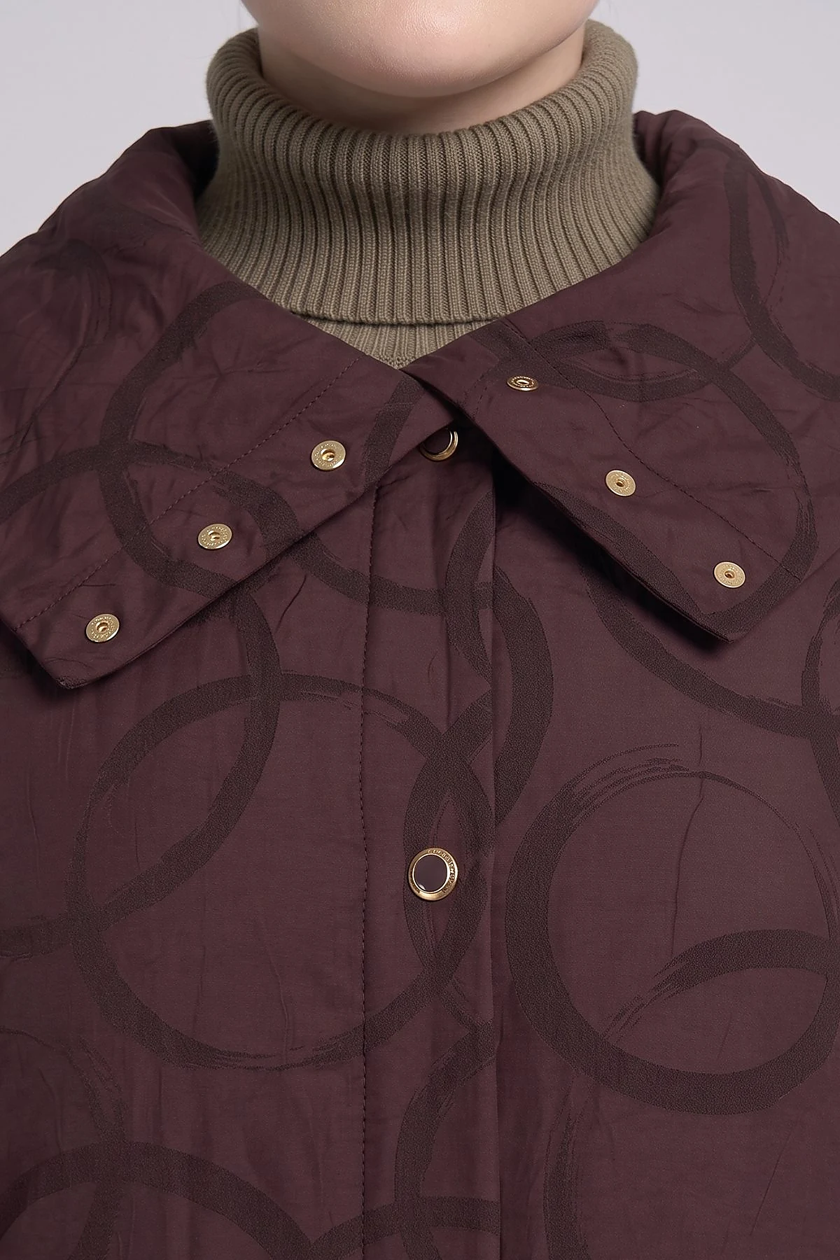Wide Collar Quilted Poncho-Style Outerwear Dark Burgundy