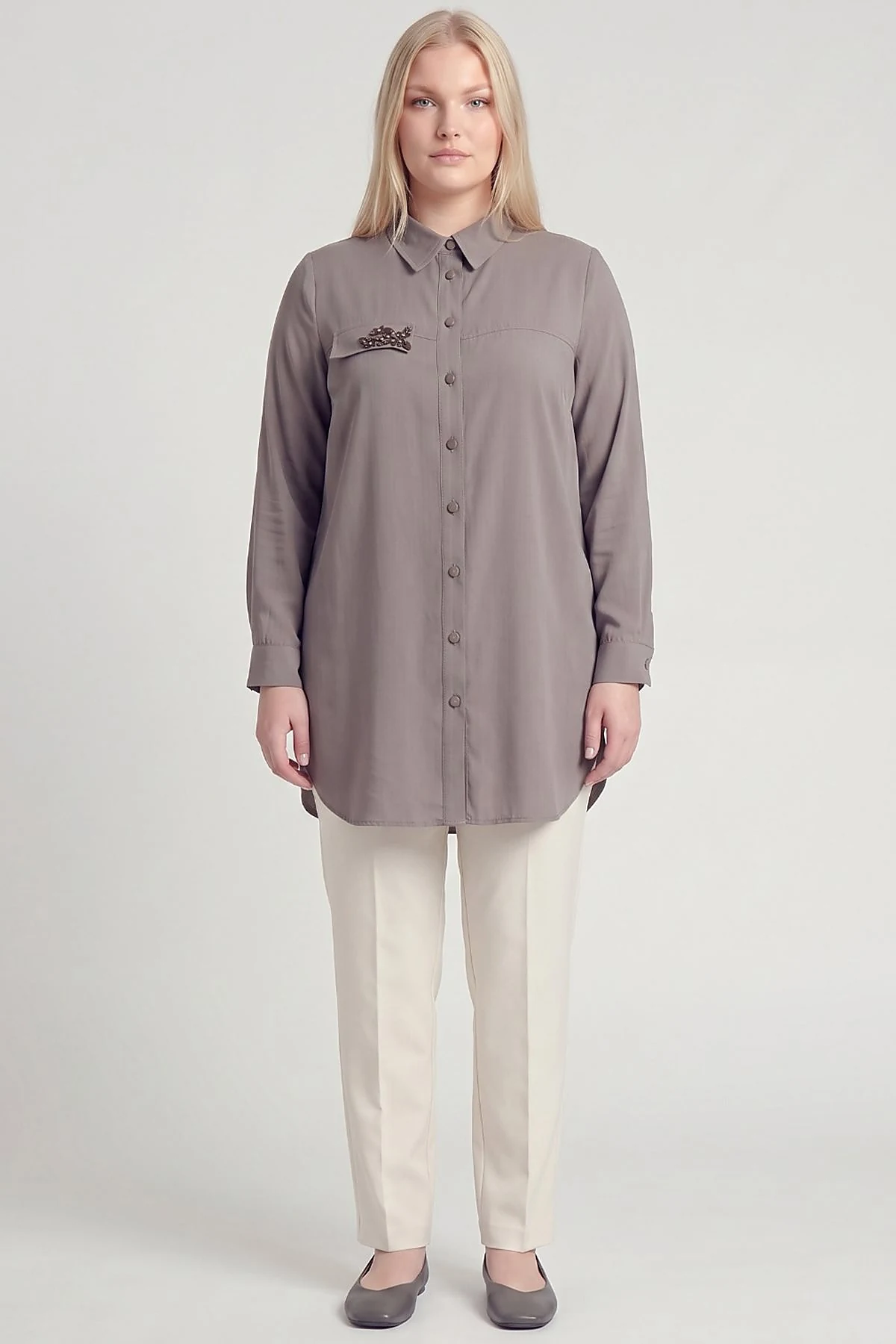Rayon Tunic with Flap Pocket Detail Charcoal Gray