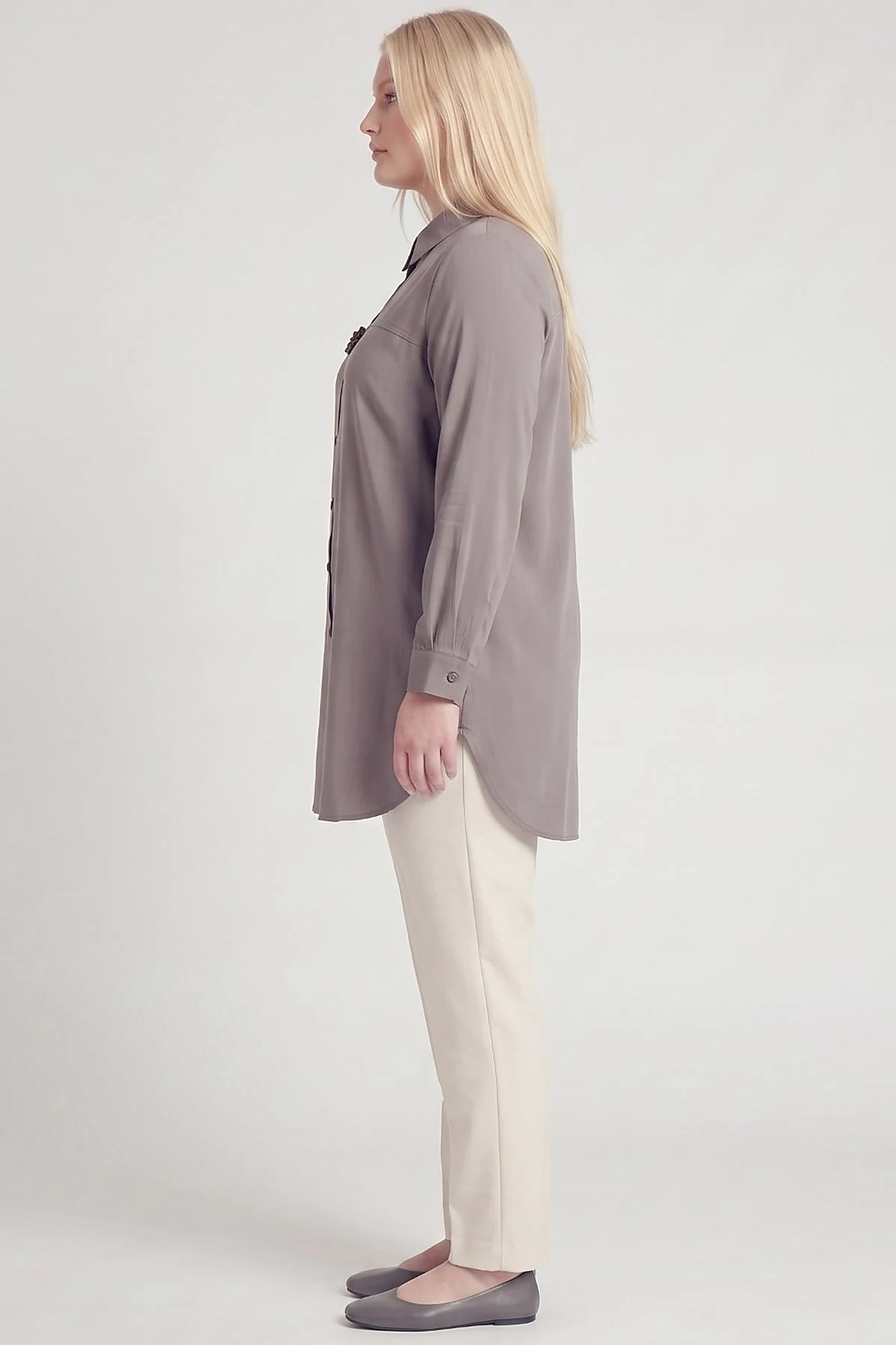 Rayon Tunic with Flap Pocket Detail Charcoal Gray