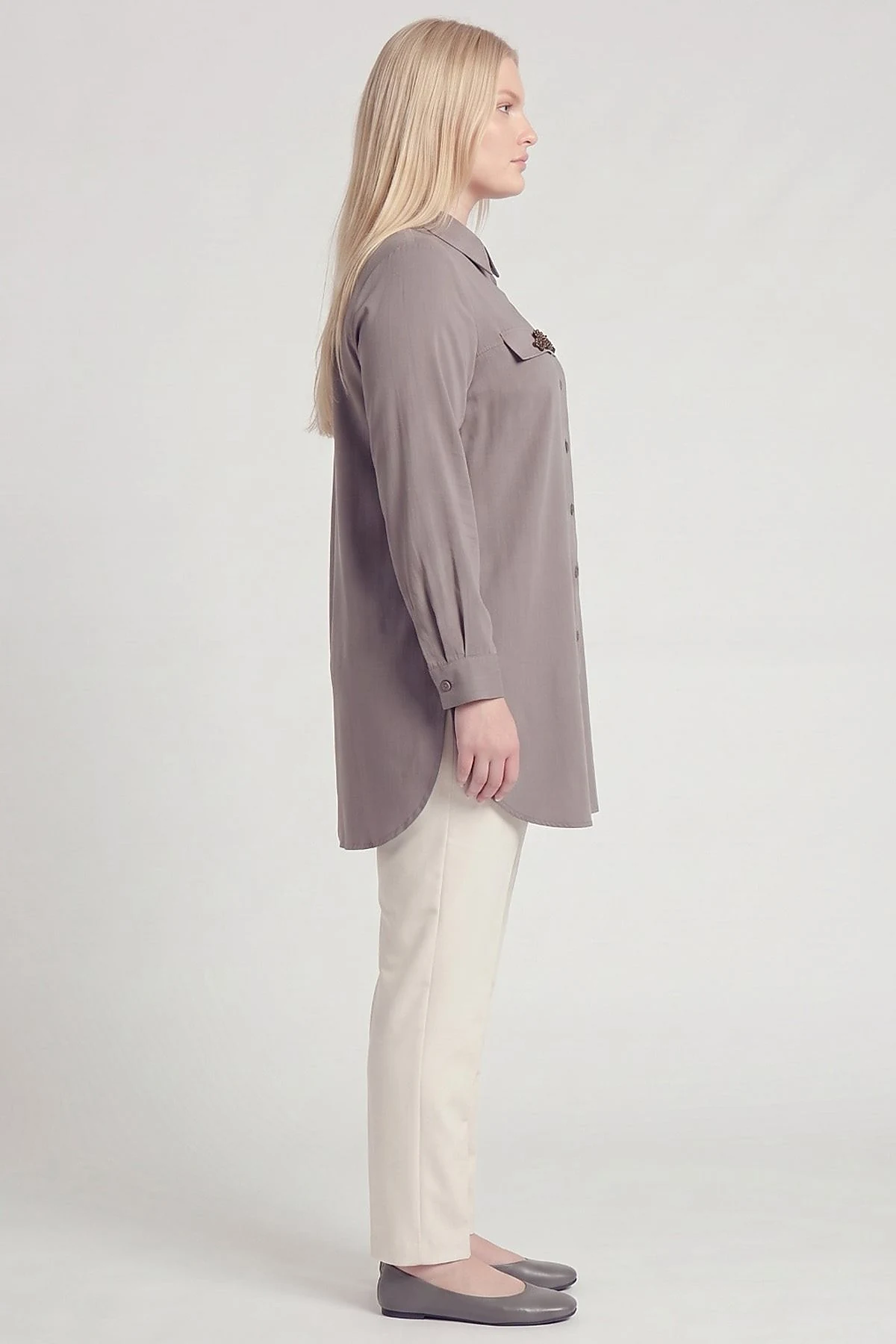 Rayon Tunic with Flap Pocket Detail Charcoal Gray
