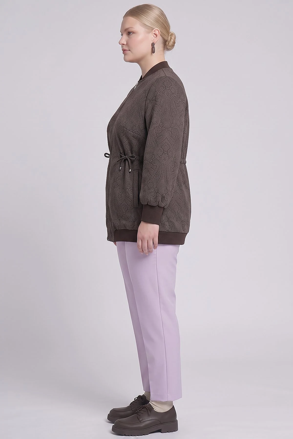 Varsity Collar Shawl Pattern Jacket Brown